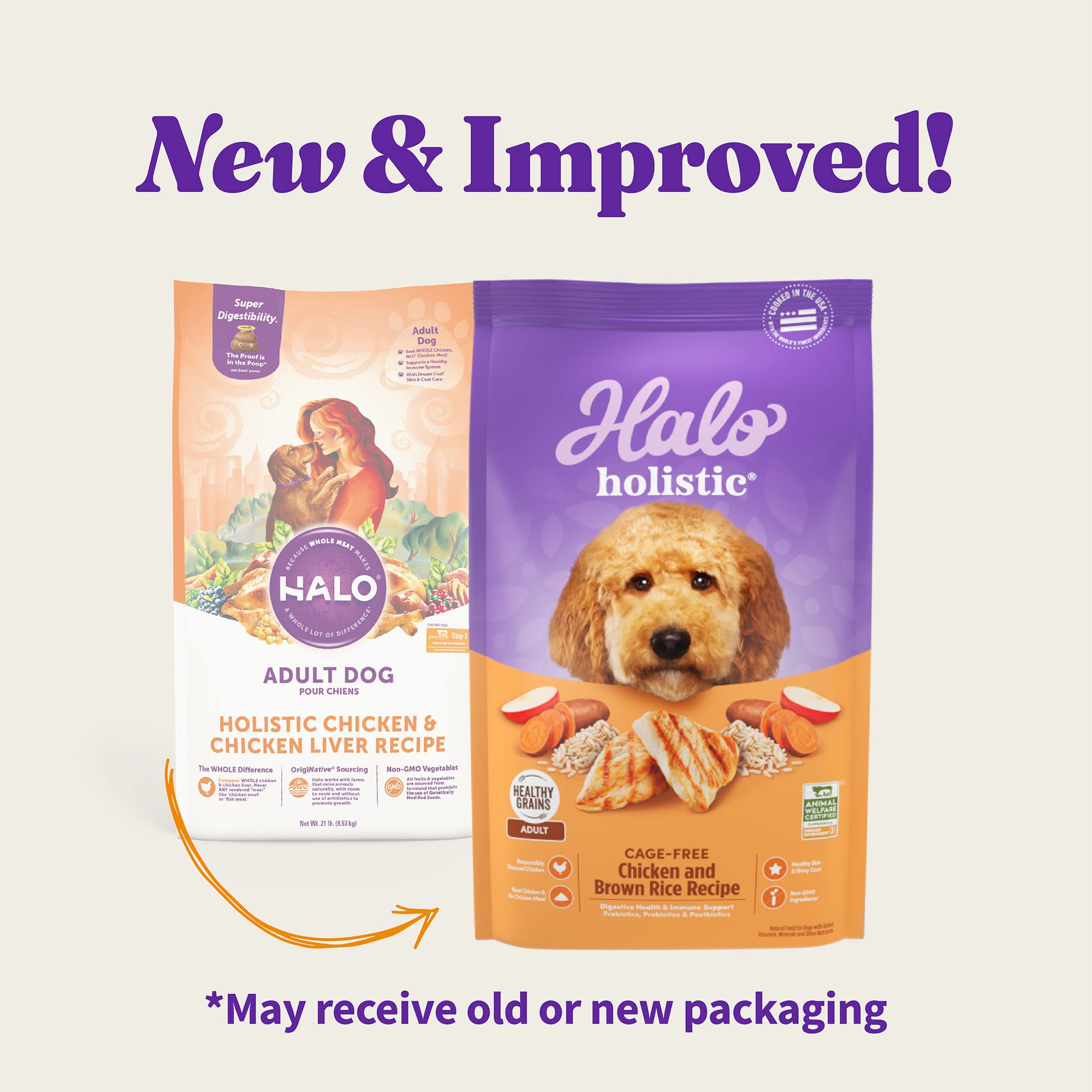 Halo Purely For Pets Holistic Adult Dog Food, Cage-Free Chicken & Brown Rice, 3.5 lbs