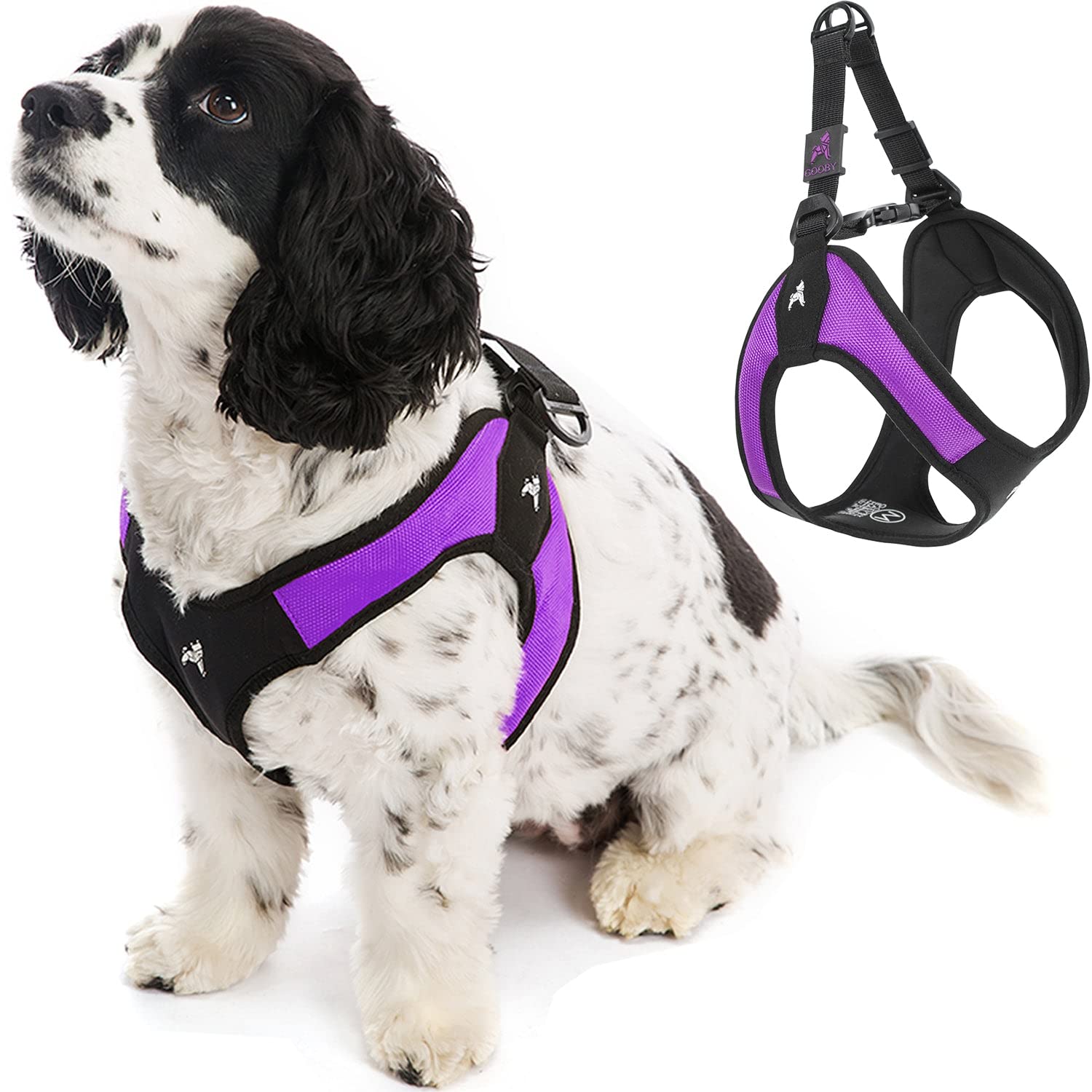 Gooby Escape Free Easy Fit Harness - Purple, Large - No Pull Step-In Patented Small Dog Harness With Quick Release Buckle - Perf