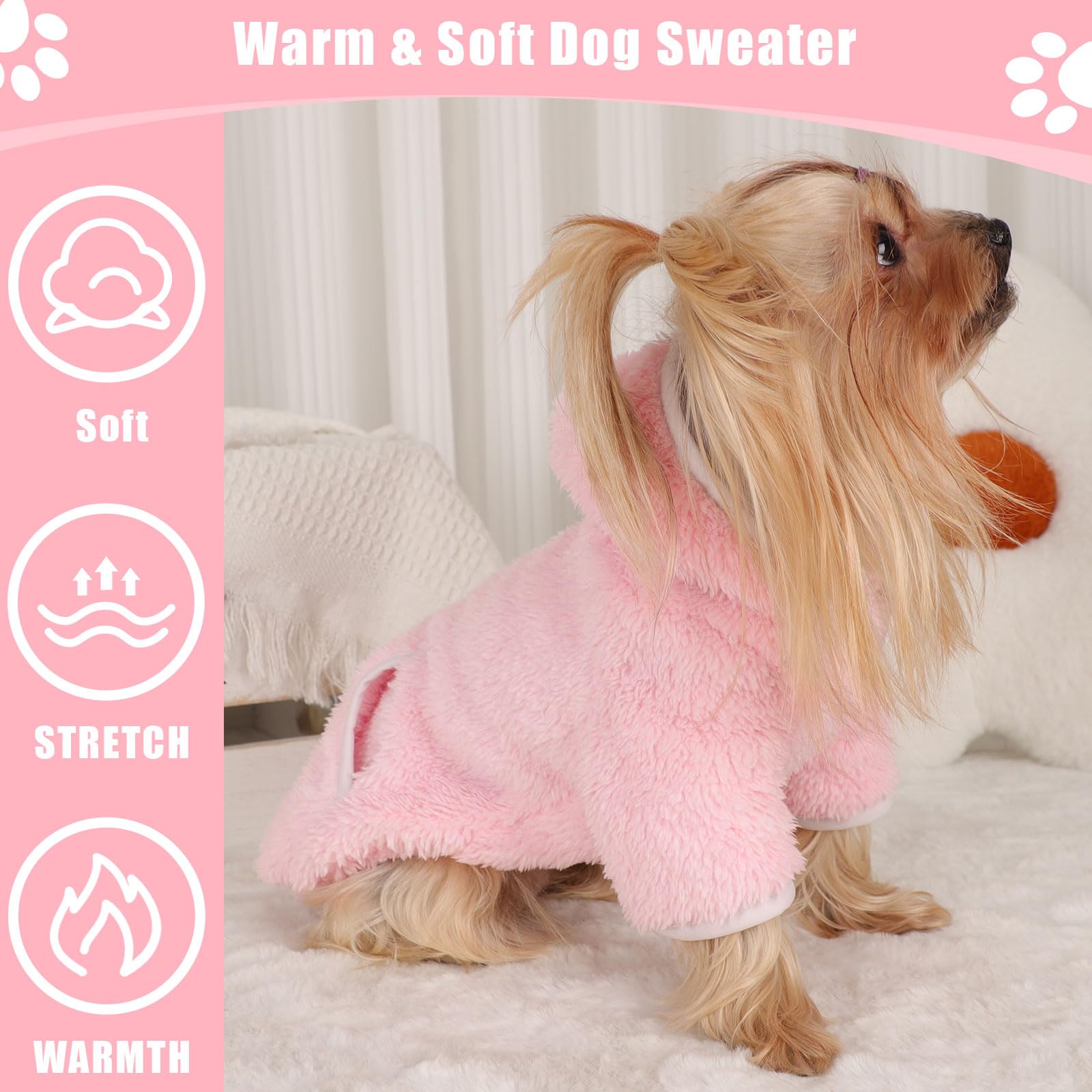 Dog Sweaters For Small Dogs Girl Fleece Dog Hoodie Winter Puppy Sweater For Chihuahua Teacup Yorkie Soft Stretchy Tiny Clothes S
