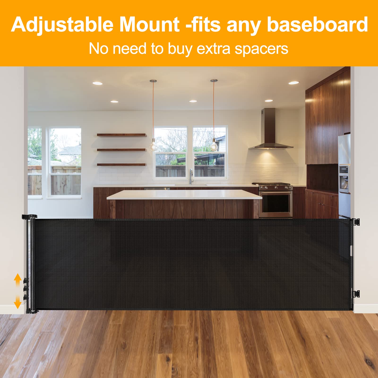 Womhom 100 Inch Extra Wide Baby Gate For Large Opening Retractable Baby Gates For Dogs Indoor Safety Gate Dog Gates For The House Extra Long Baby Gate For Stairs Outdoor Mesh Large Pet Gate (Black)