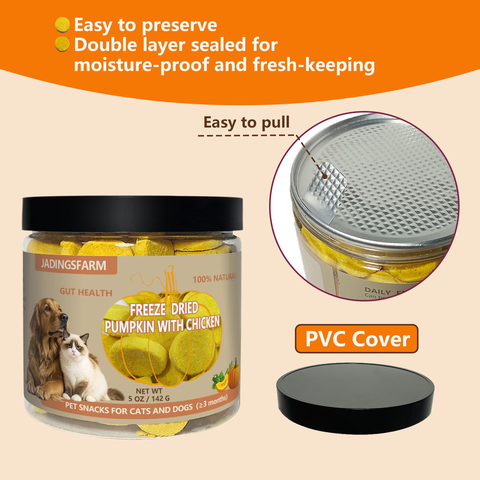 JADINGSFARM Pumpkin for Dog, Freeze Dried Pumpkin with Chicken Dog Cat Treats, Limited Ingredient, Natural Treat for Digestion H
