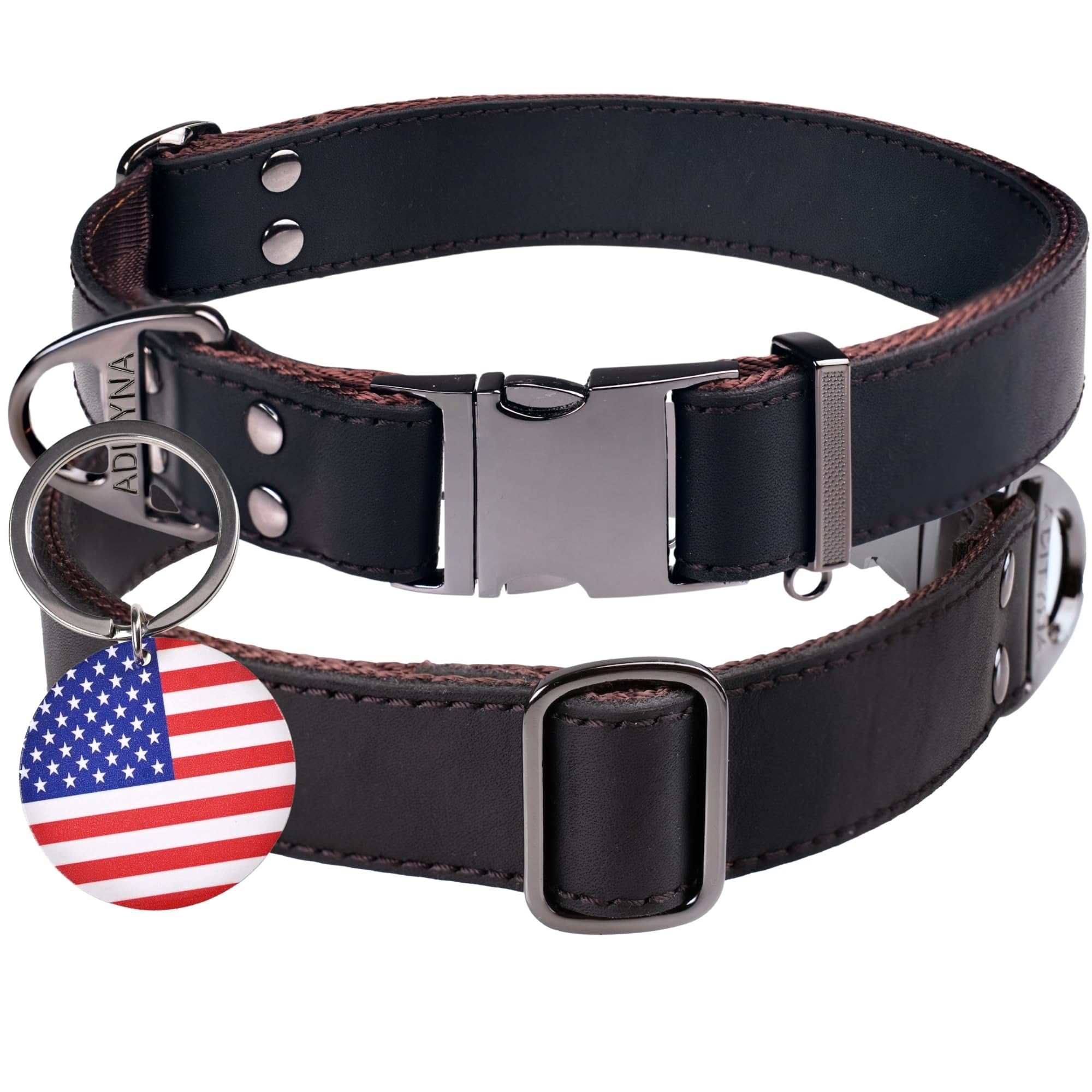 ADITYNA Leather Dog Collar with Metal Buckle - Heavy-Duty, Adjustable for Large & Extra Large Dogs - Walking & Training (Black, 