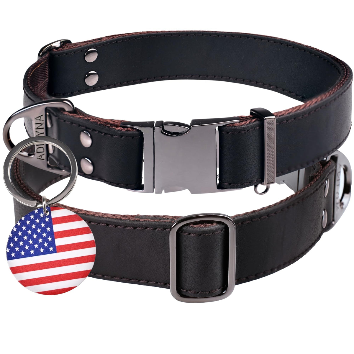 ADITYNA Leather Dog Collar with Metal Buckle - Heavy-Duty, Adjustable for Medium & Large Dogs - Walking, Training, Tactical (Bla
