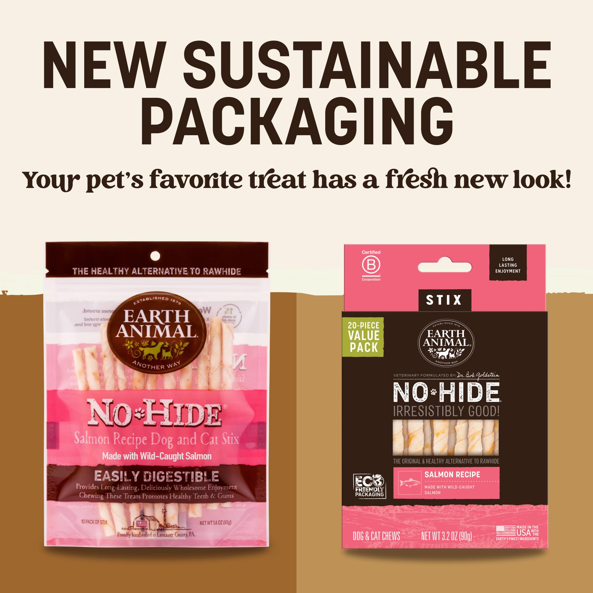 Earth Animal No Hide Stix - Long Lasting Rawhide Free Small Dog Chews Sticks, Salmon - 80 Count Extra Value Pack