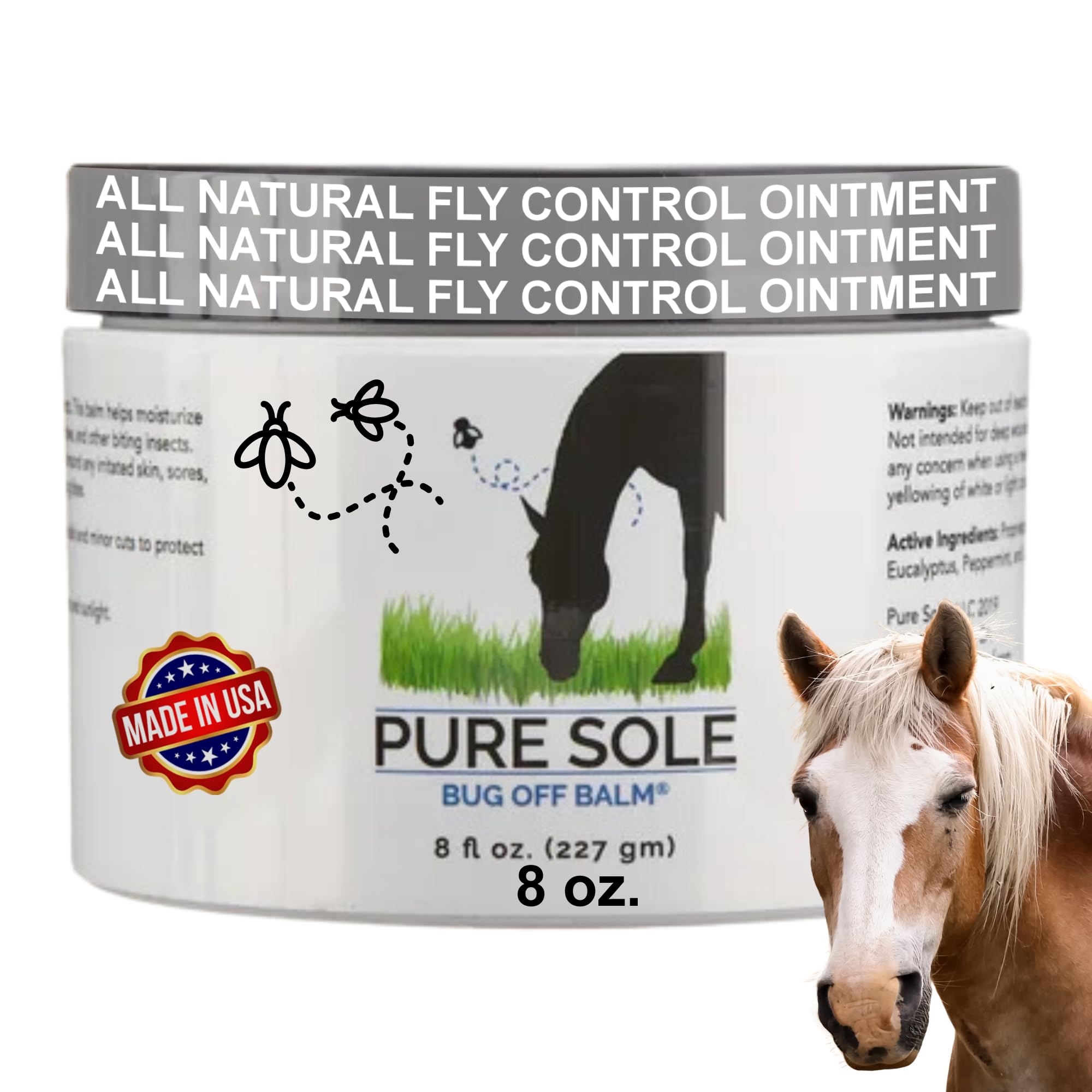 Pure Sole Bug Off Balm - All Natural Ointment for Horses, Ponies and Donkeys, Use for Cows, Goats and Other Farm Animals | Prote
