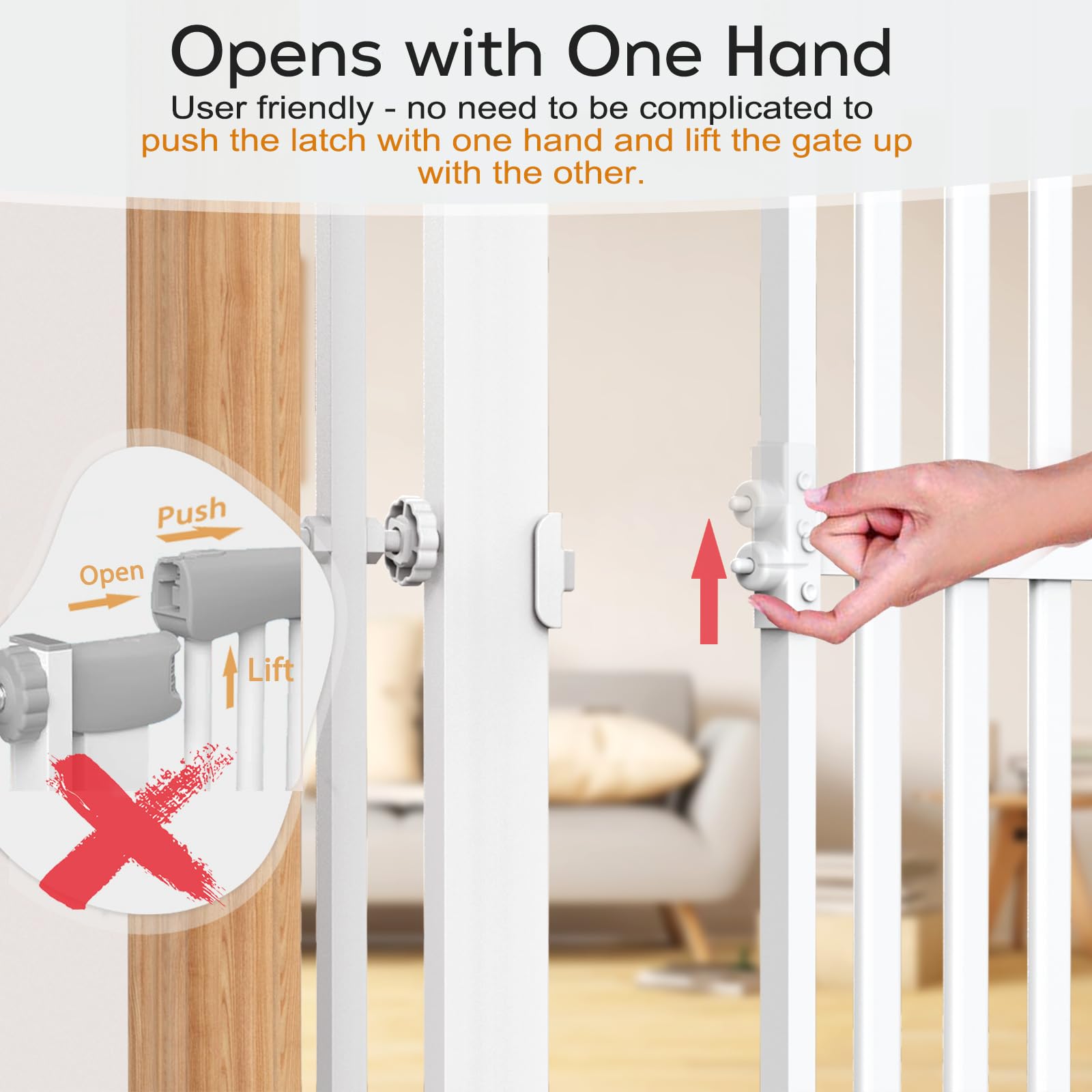 Senneny Extra Tall Cat Gate, Auto Close, One-Hand Open, Metal, Fits 29.5”-33.4” Wide, White