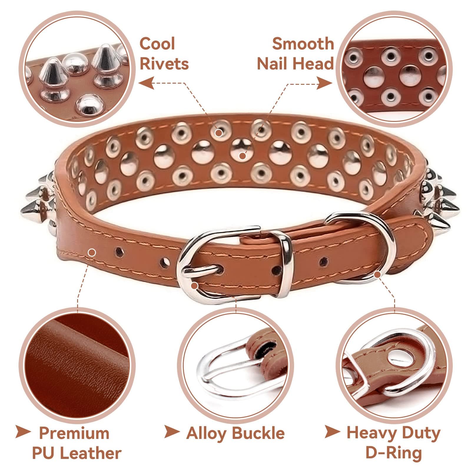 Doggyzstyle Small Spiked Dog Cat Collar For Small Medium Dogs Boy Male - Adjustable Studded Puppy Collars - Soft Padded Punk Lea