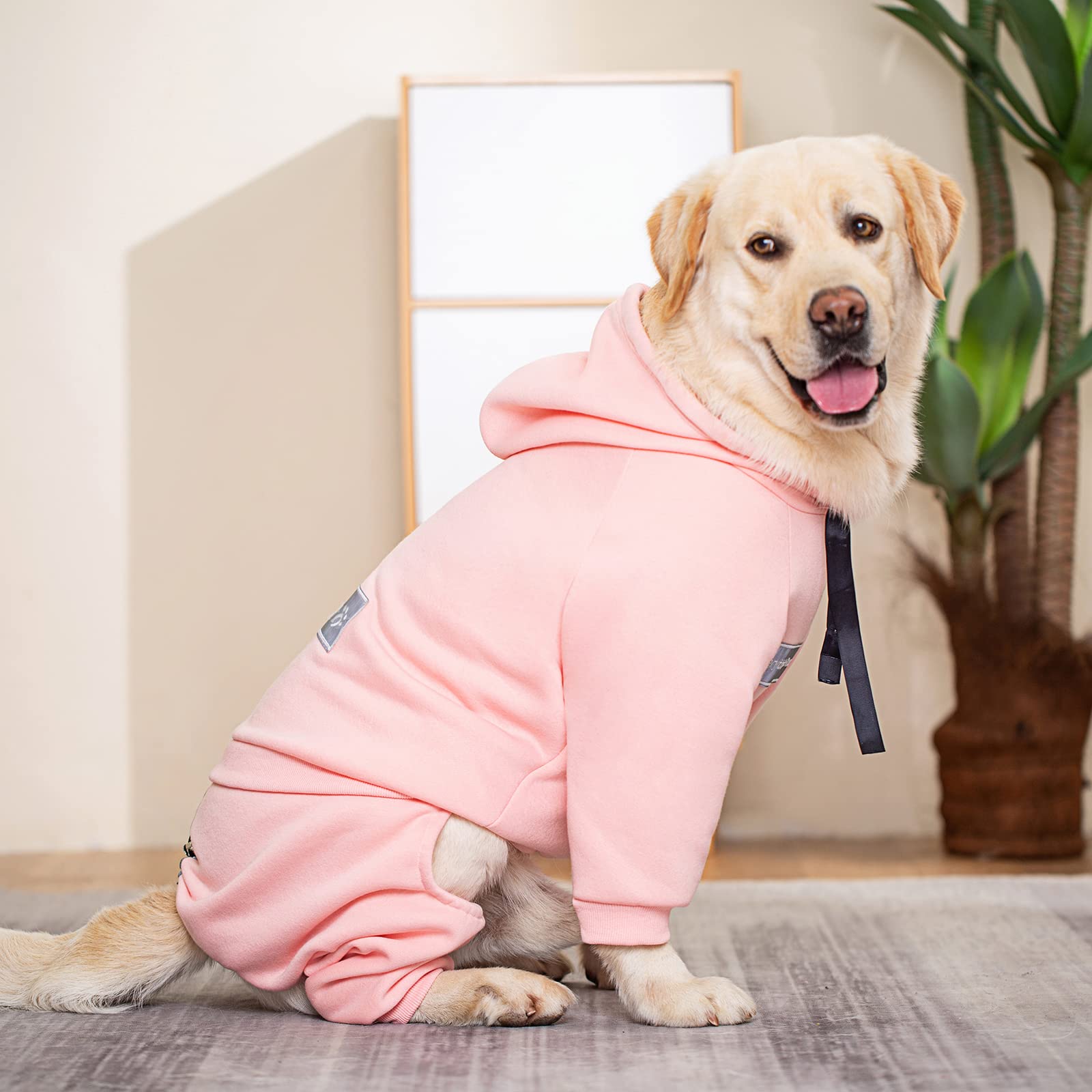 Dog Hoodies Winter Pullover For Large Medium Dogs, 4 Legs Warm Coat Hooded Sweatshirt, Fleece Hoodie For Cold Weather (Pink, 2X-
