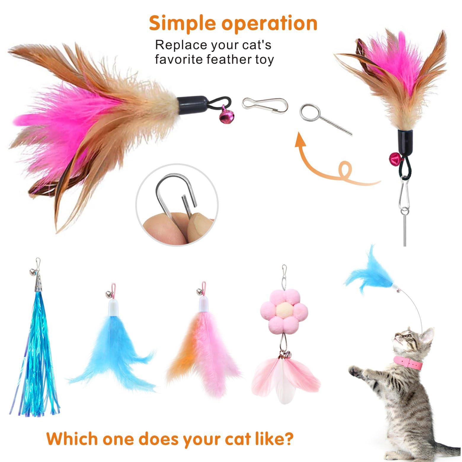 Otunrues Cat Feather Collar Toys 2 Pcs Interactive Toys For Indoor Cats Teasing Wand Collar Funny Toy With Bell And Replaceable
