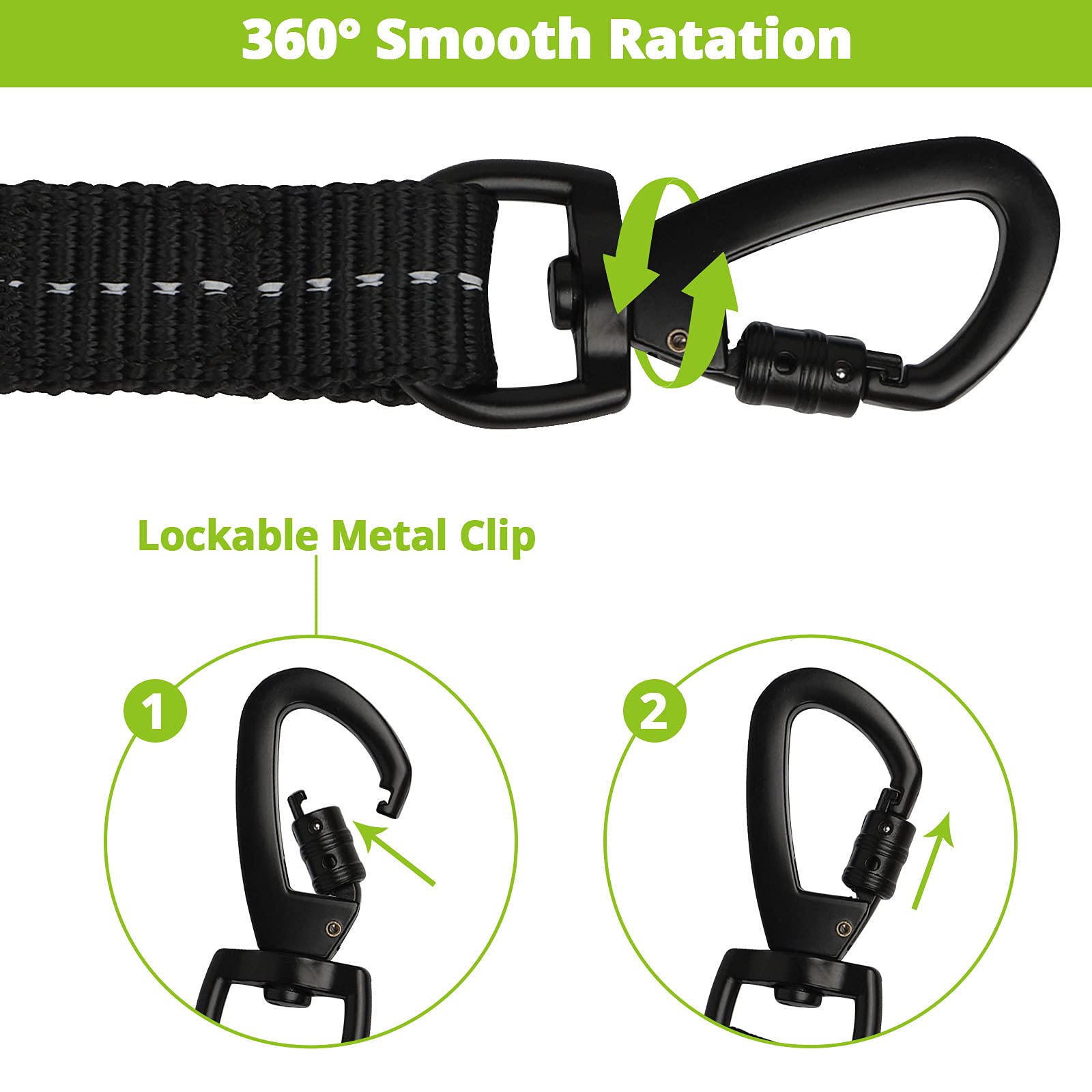 Dog Leash - 5Ft 10Ft 15Ft 20Ft 30Ft 50Ft 100Ft Heavy Duty Leash With Swivel Lockable Hook And ,Reflective Threads Bungee Dog Leash For Walking,Hunting,Camping Yard For Small Medium Large Dog