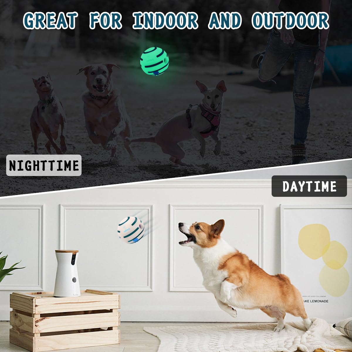 Hyq Glowing Interactive Dog Toy Ball - Squeaky For Small, Medium, Large Dogs And Puppies - Keeps Them Busy (Glow Ball, 2.75 Inch