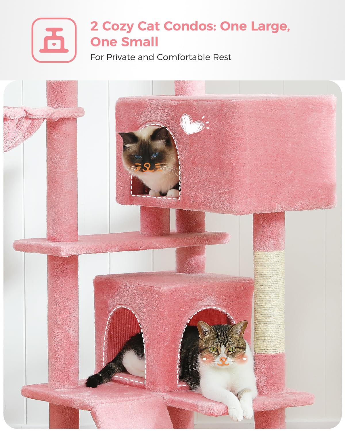 Muttros Pink Cat Tree For Large Cats With Super Large Top Perch,56.2'' Multi-Level Tower For Indoor Cats With Hammock, Cat Shelv