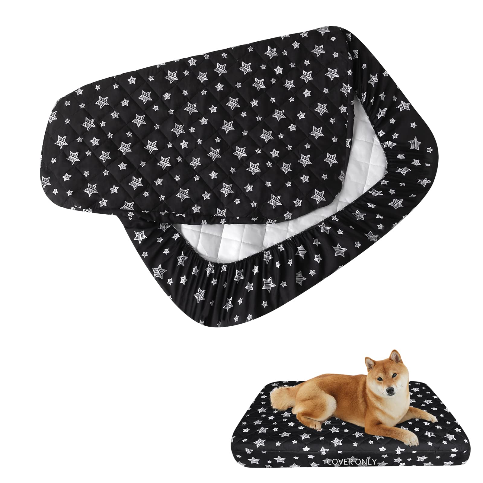 Waterproof Dog Bed Covers Replacement Washable Pet Hair Easy To Remove, Noiseless Quilted Puppy Pet Bed Cover Lovely Black Star 