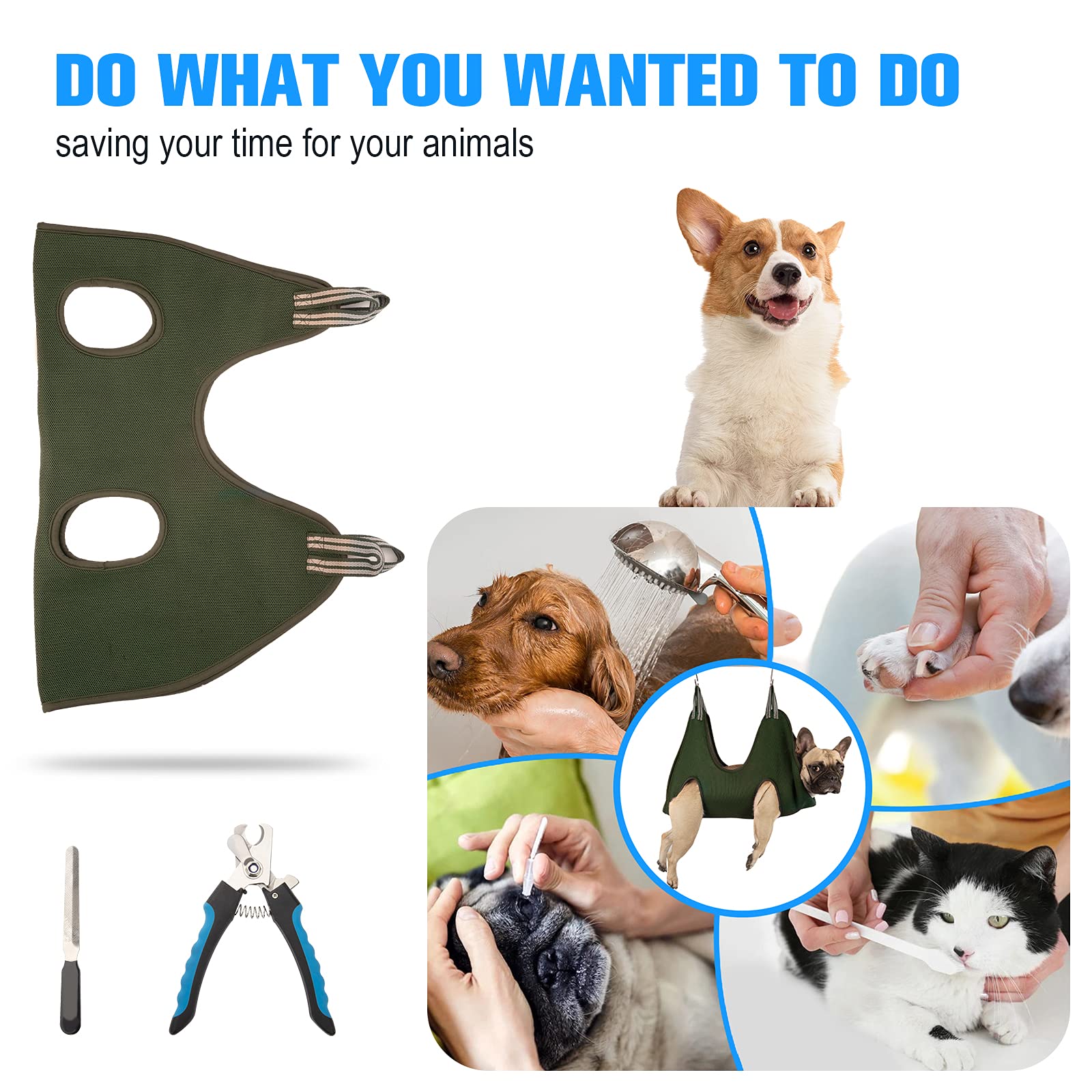Kkiimatt 10 In 1 Pet Dog Grooming Hammock Harness With Nail Clipper,Nail File,Dog Nail Hammock,Dog Grooming Sling For Nail Trimm