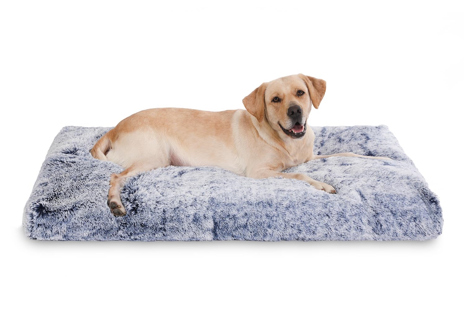Bedfolks Plush Waterproof Dog Crate Bed, Xxl Faux Fur Kennel Pad, 47''X29'', Dark Blue