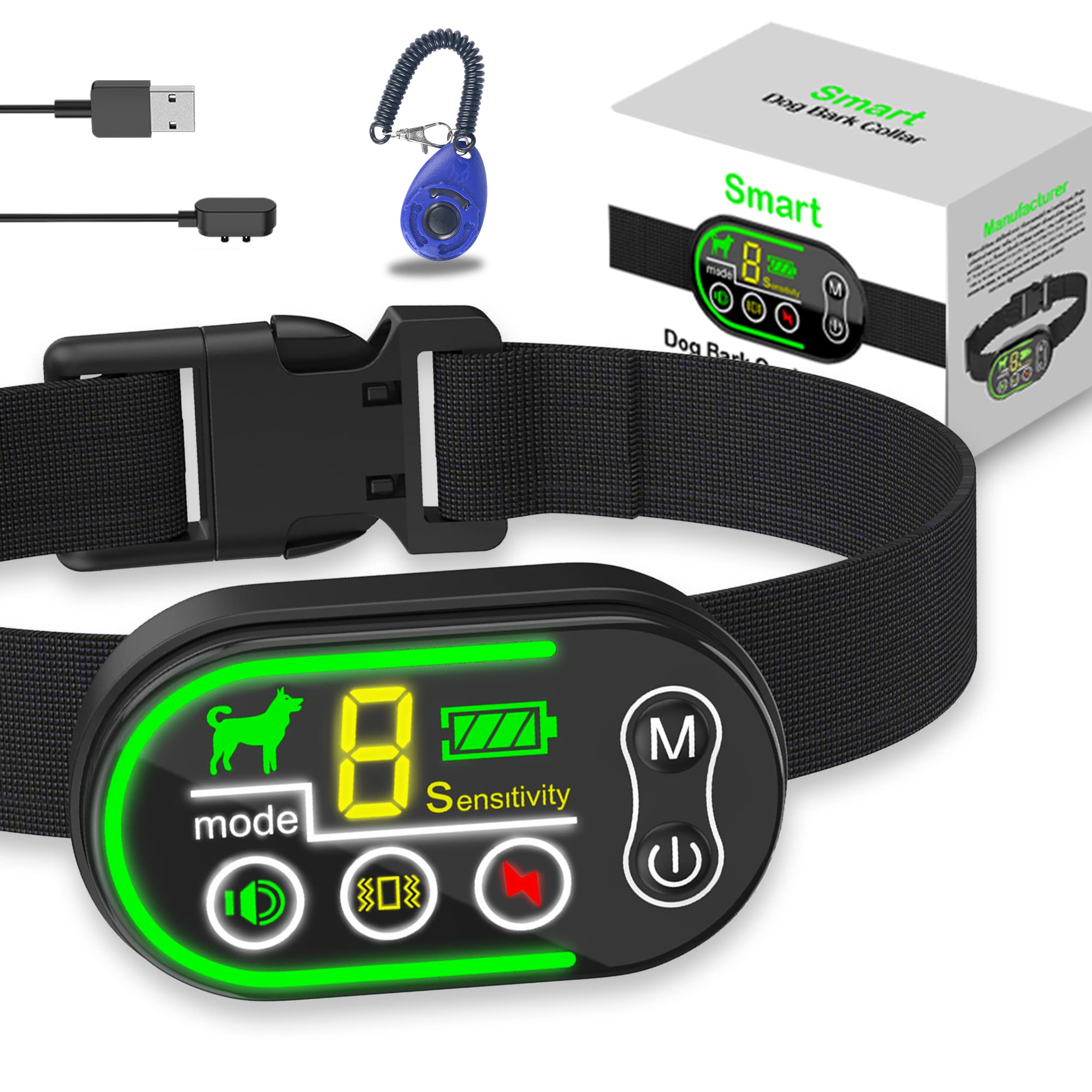 Tomahauk Dog Bark Collar, Rechargable Anti Barking Collar For Dogs With 5 Adjustable Sensitivity Levels And 6 Adjustable Shock A