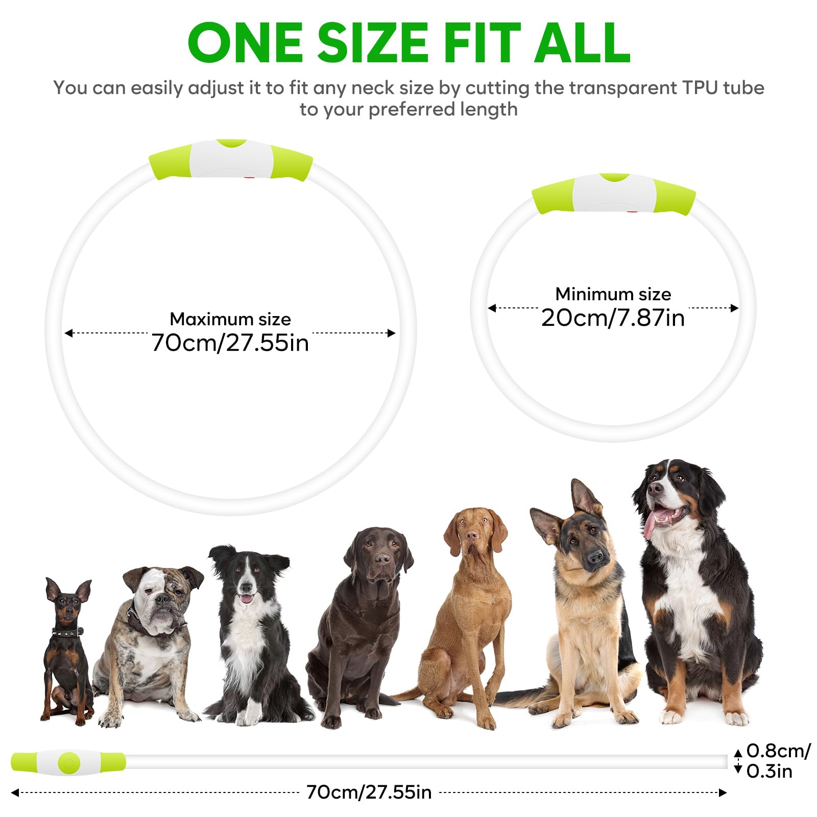 Higo Led Dog Collar, Usb Rechargeable Light Up Dog Collars, Diy Flashing Dog Necklaces For Dog Walking At Night (Green)