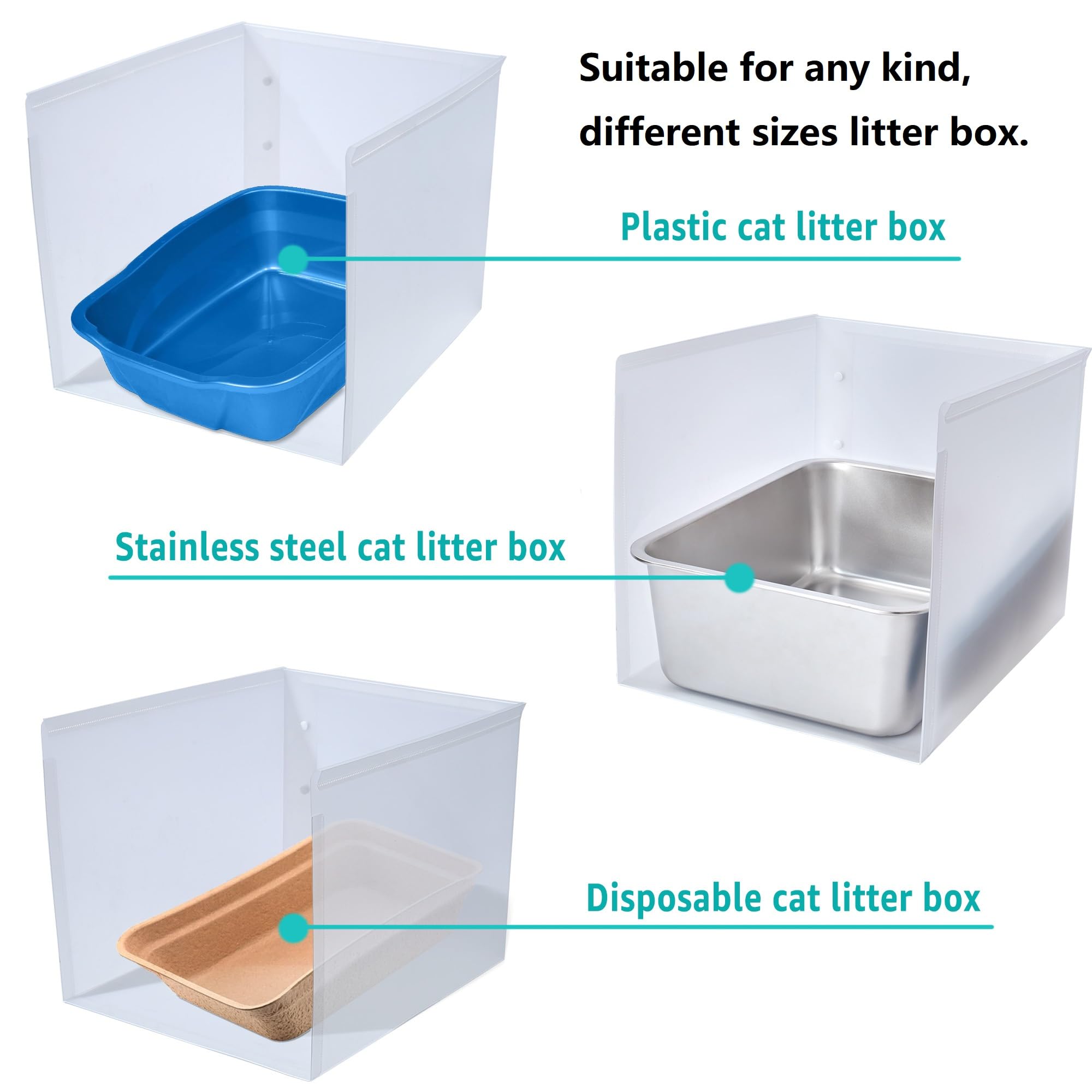 JIMEIQI Litter Box Shield 2 Pack, 23.6x15.7x15.7(Height) High Sided Cat Litter Box Pee Shields Without Leaking, Foldable Easy Cl