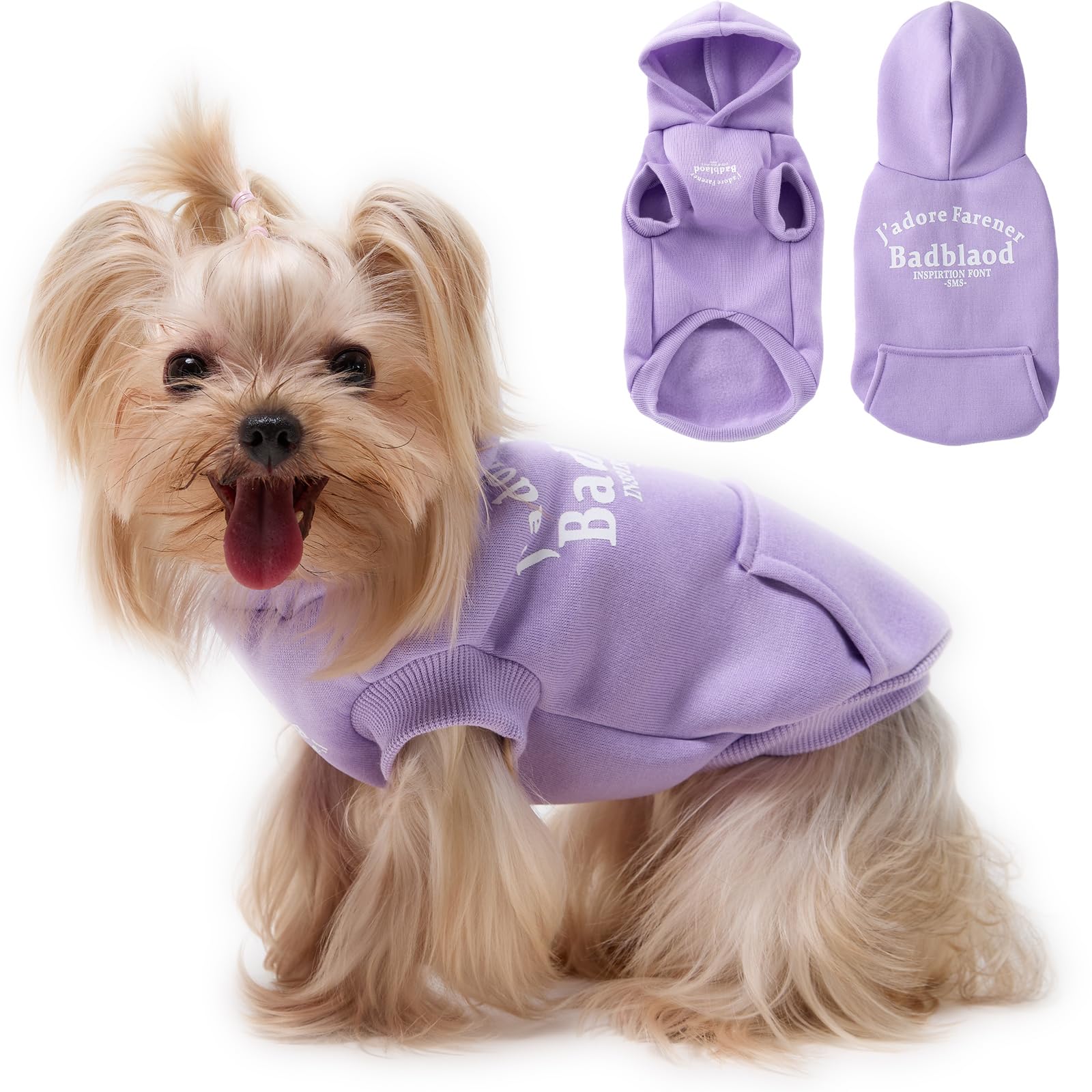 Winter Dog Hoodie Sweatshirts With Pockets Warm Dog Clothes For Small Dogs Chihuahua Coat Clothing Puppy Cat Custume (Purple, Me