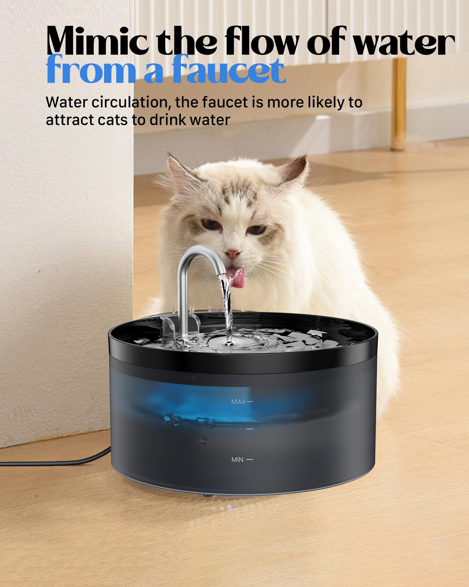 Cat Water Fountain for Cats Indoor: GIOTOHUN 108oz/3.2L Black Cat Drinking Founttain - Pet Fountains Contains 6 Filters + 3 Spon