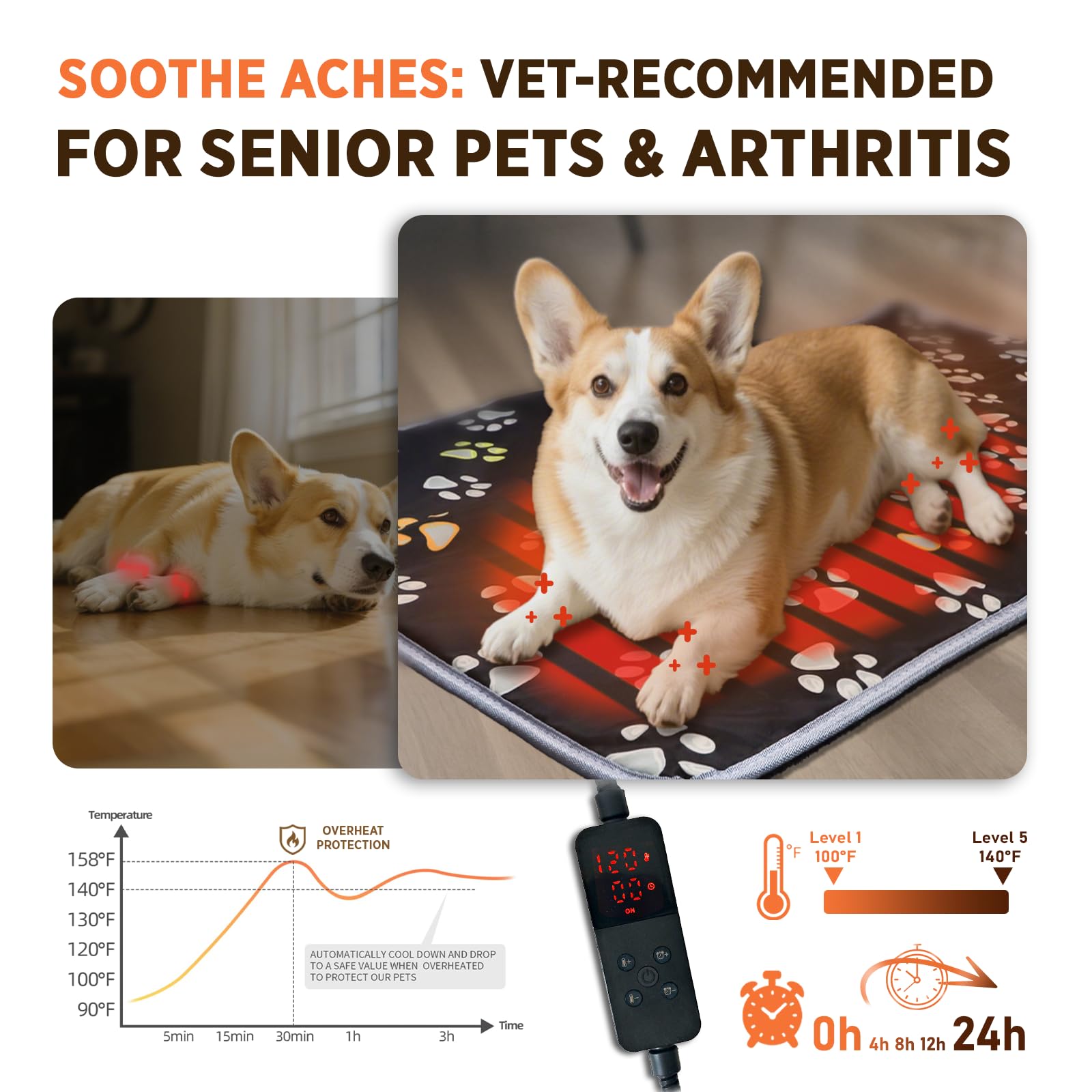 furrybaby Large Dog Heating Pad, Pet Heating Pad for Dogs Indoor, Waterproof Pet Heated Mat with Durable Anti-Bite Tube Indoor f
