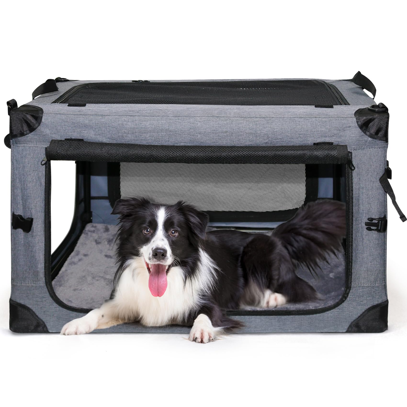 Nezuc Soft Collapsible Dog Crate - 24 Inch Portable Soft Sided Travel Dog Crates For Small Dogs, 4-Door Foldable Dog Carrier, Pe