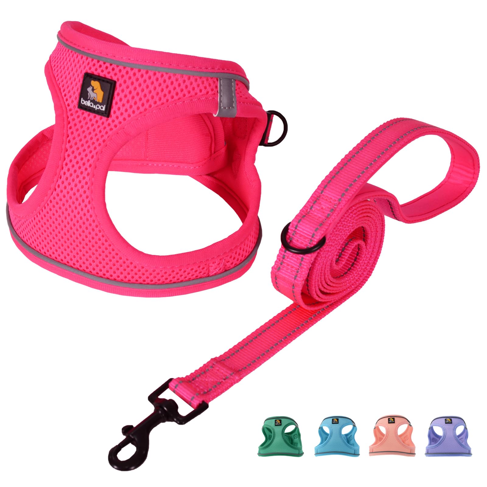 Bella & Pal Puppy Harness With Leash Set, Step In Harness For Small Dogs, Dog Air Mesh Dog Vest Harness With Reflective Strip, No Pull No-Chock Harness For Xxs, Xs, Small Dog Cat (Hot Pink, Xxs)