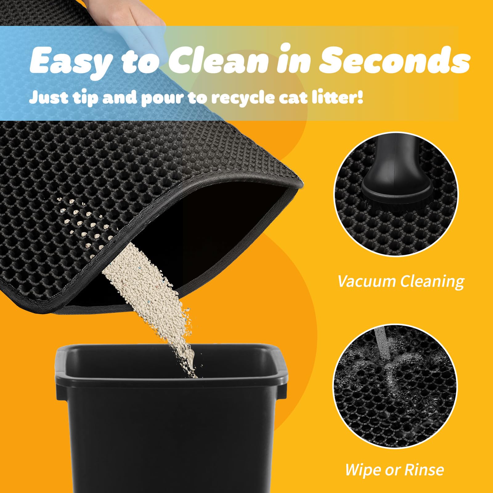 Cat Litter Mat - 23.2'' X 29.1'' Large Litter Trapping Mat, Easy To Clean Litter Box Mat, Waterproof, Urine-Proof, Non-Slip Kitty Litter Mats For Floor, Black