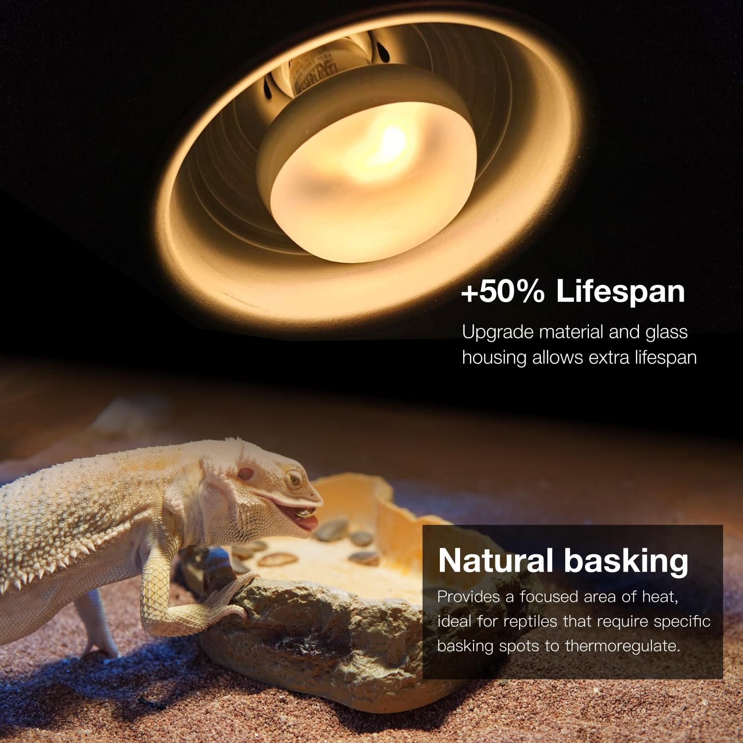 ReptiKing Reptile Heat Lamp, 2 Pack 75W Intense and Infrared Basking Bulbs Light for Reptiles, UVA Daylight Night Red Basking Li