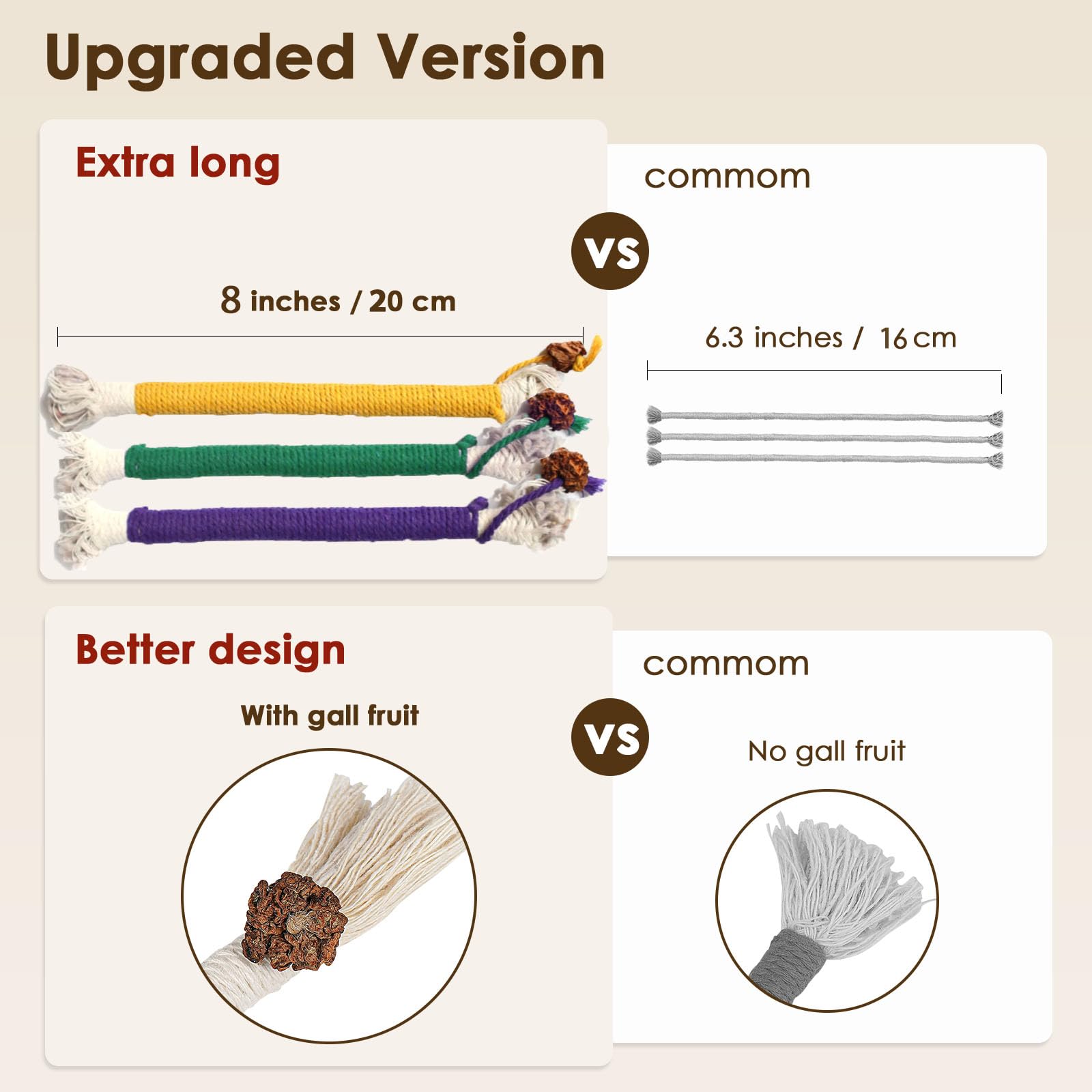 Letalong 3 PCS Cotton Rope Cat Toys for Indoor Cats, Interactive Cat Rope Toys with Silvervine Fruit for Cats and Kittens, Handm