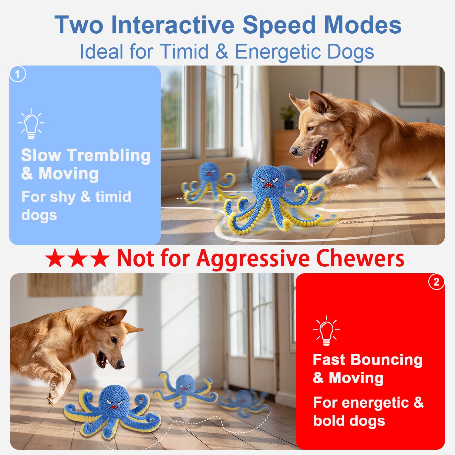 Qraxond Interactive Dog Toys Octopus,Durable Automatic Jumping Dog Toy to Keep Them Busy,Squeaky Moving Tug of War Doggie Toy,US