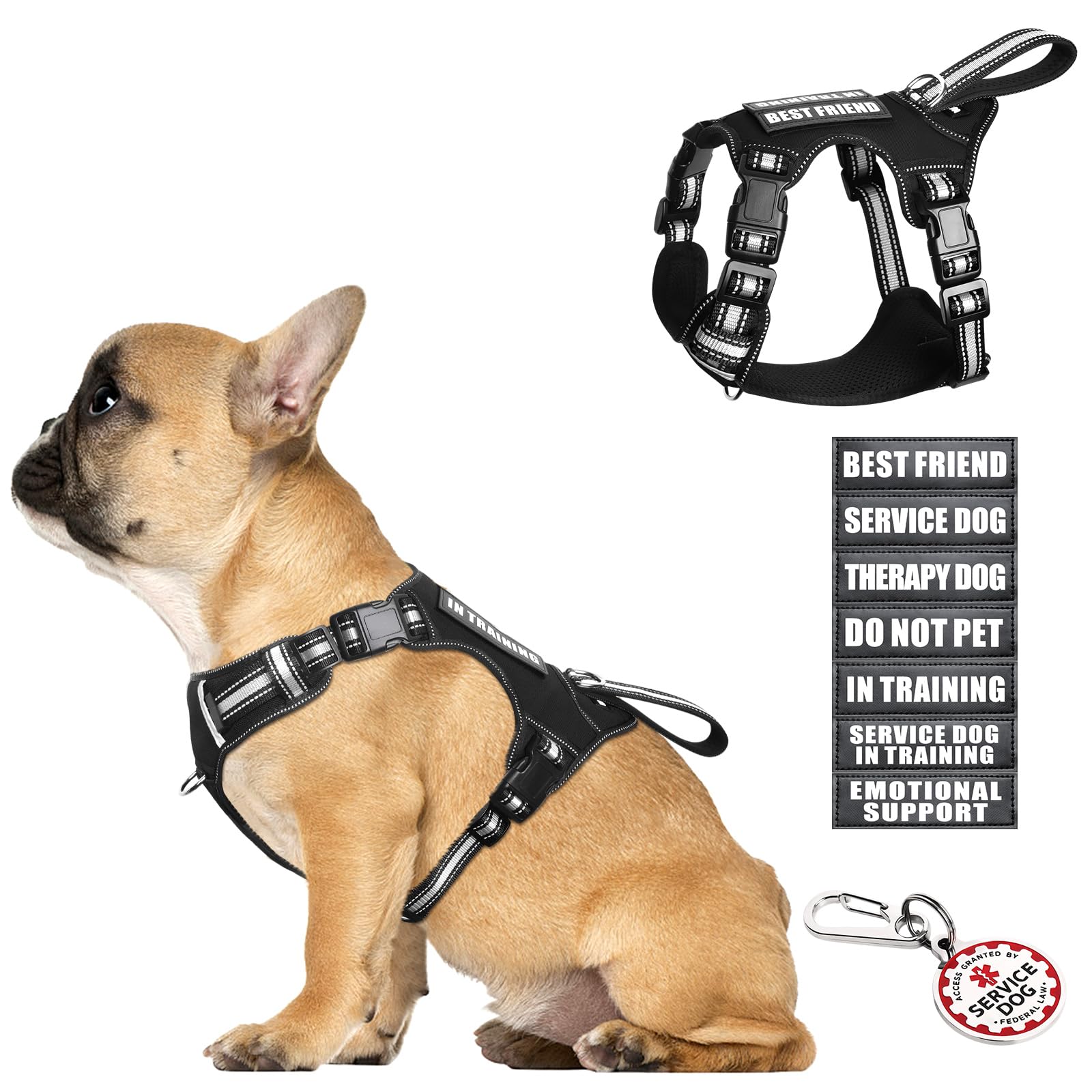 WINSEE Service Dog Vest No Pull with 7 Dog Patches+ID Tag, Reflective Pet Harness with Durable Soft Padded Handle,Easy Put On/Of