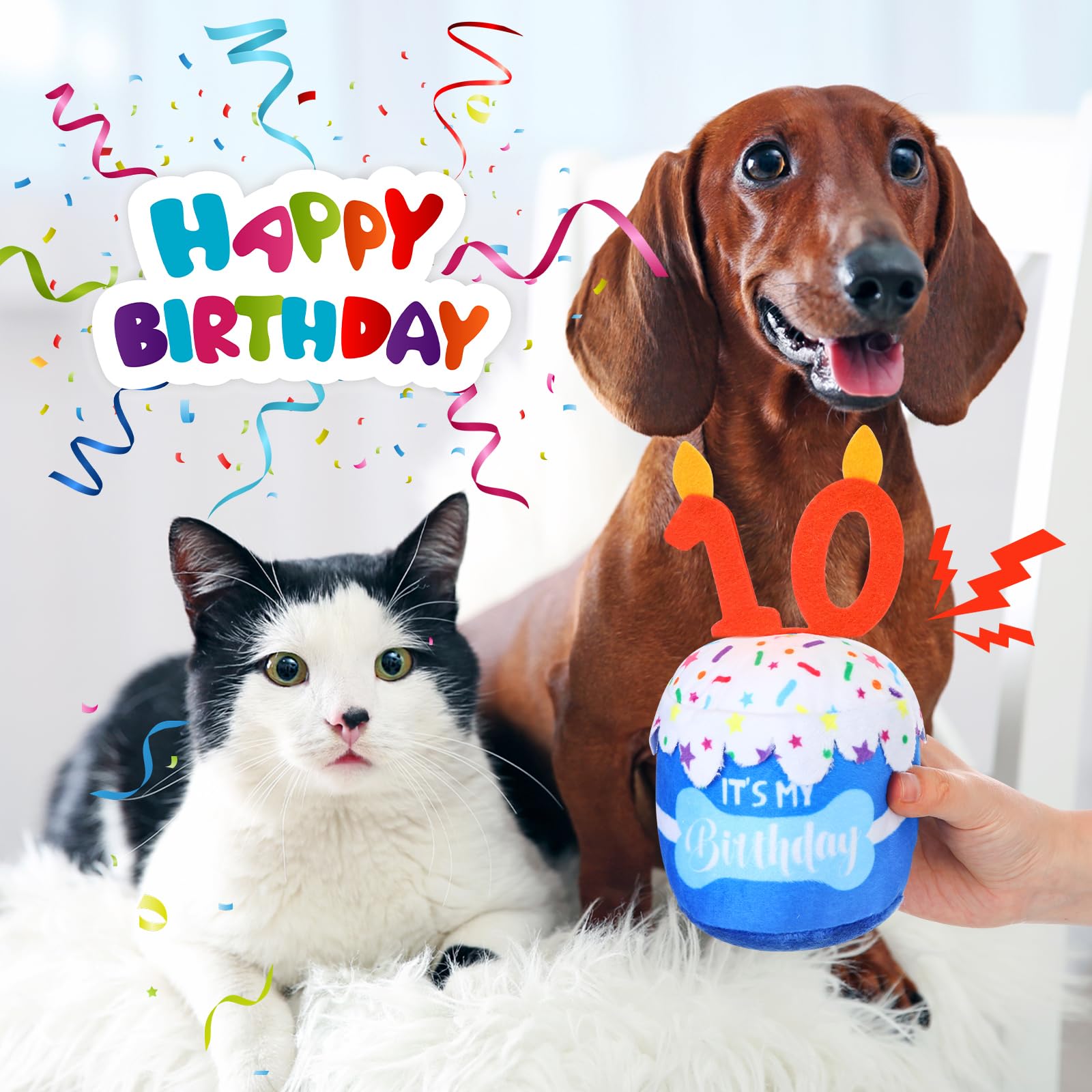 Dansydaisy Dog 10Th Birthday Cake Toy Accessories For Girl Boy Gifts, Blue Squeaky Plush Toy For Dog Birthday Party Decor Favor