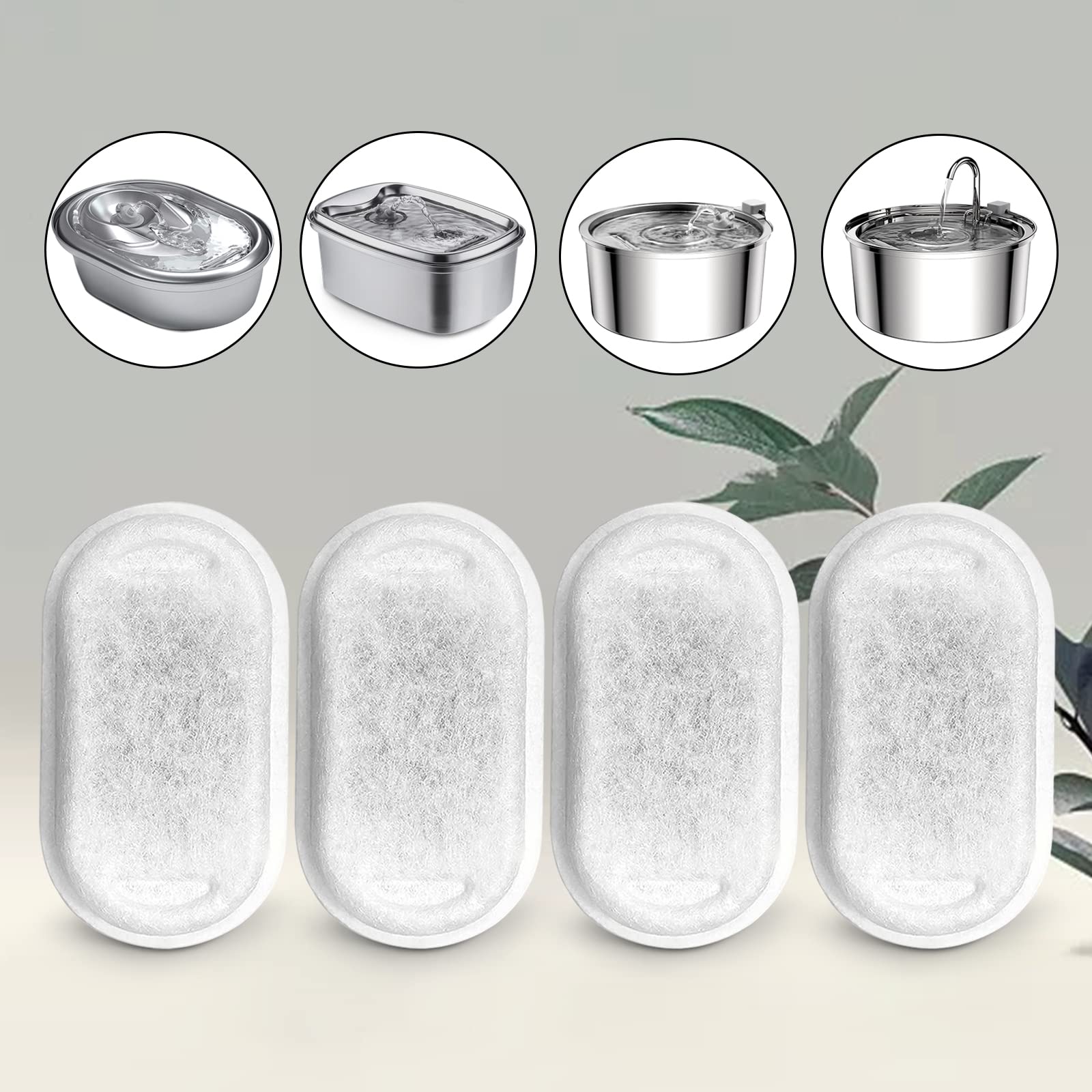 Cat Water Fountain Filters For 108/3.2L& 67Oz/2L Stainless Steel Pet Water Dispenser Fountain Filter Replacement With 8 Sponges