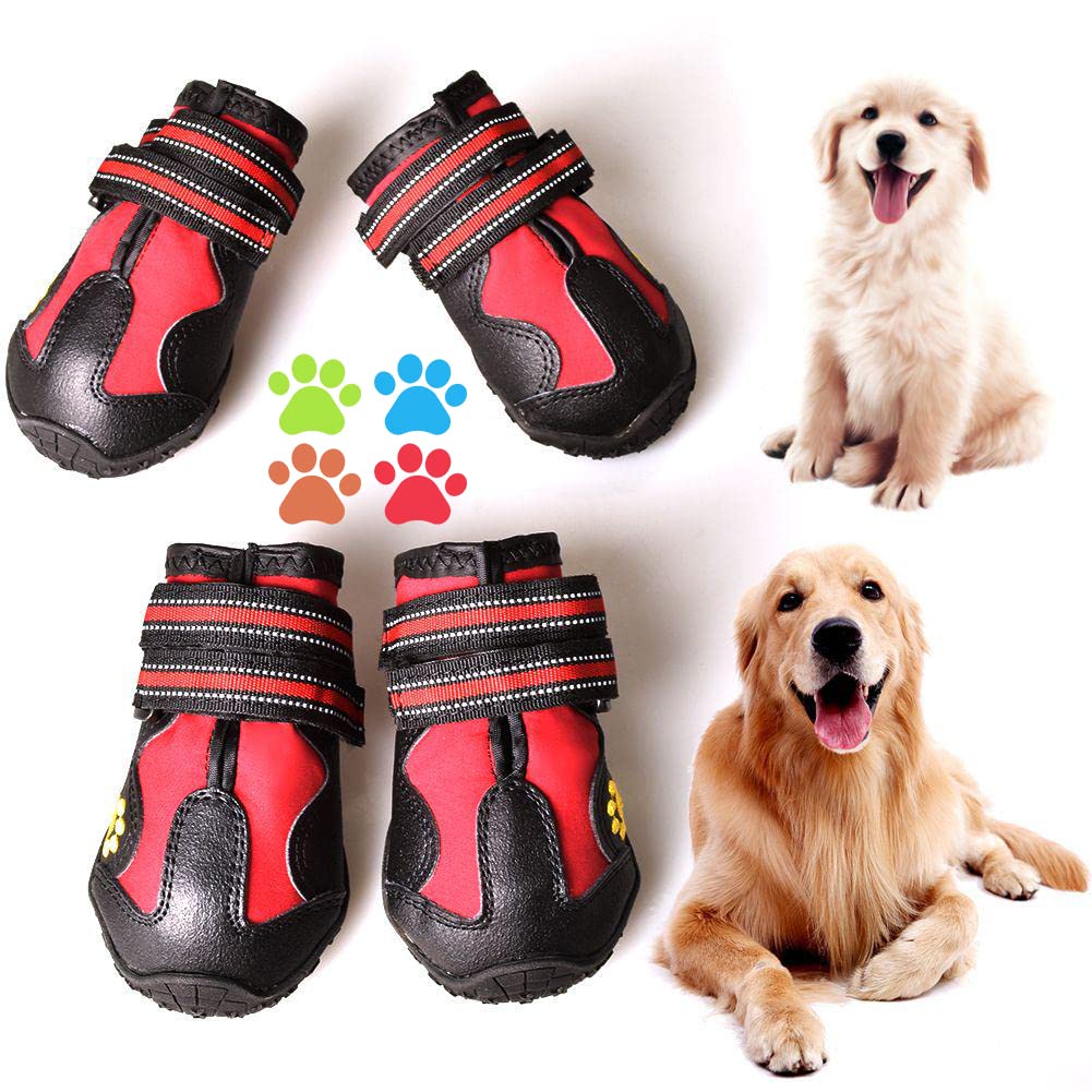 Covertsafe& Dog Boots For Dogs Non-Slip, Waterproof Dog Booties For Outdoor, Dog Shoes For Medium To Large Dogs 4Pcs With Rugged Sole Black-Red, Size 4: (2.6Inx2.1In)(L X W) For 31-40 Lbs