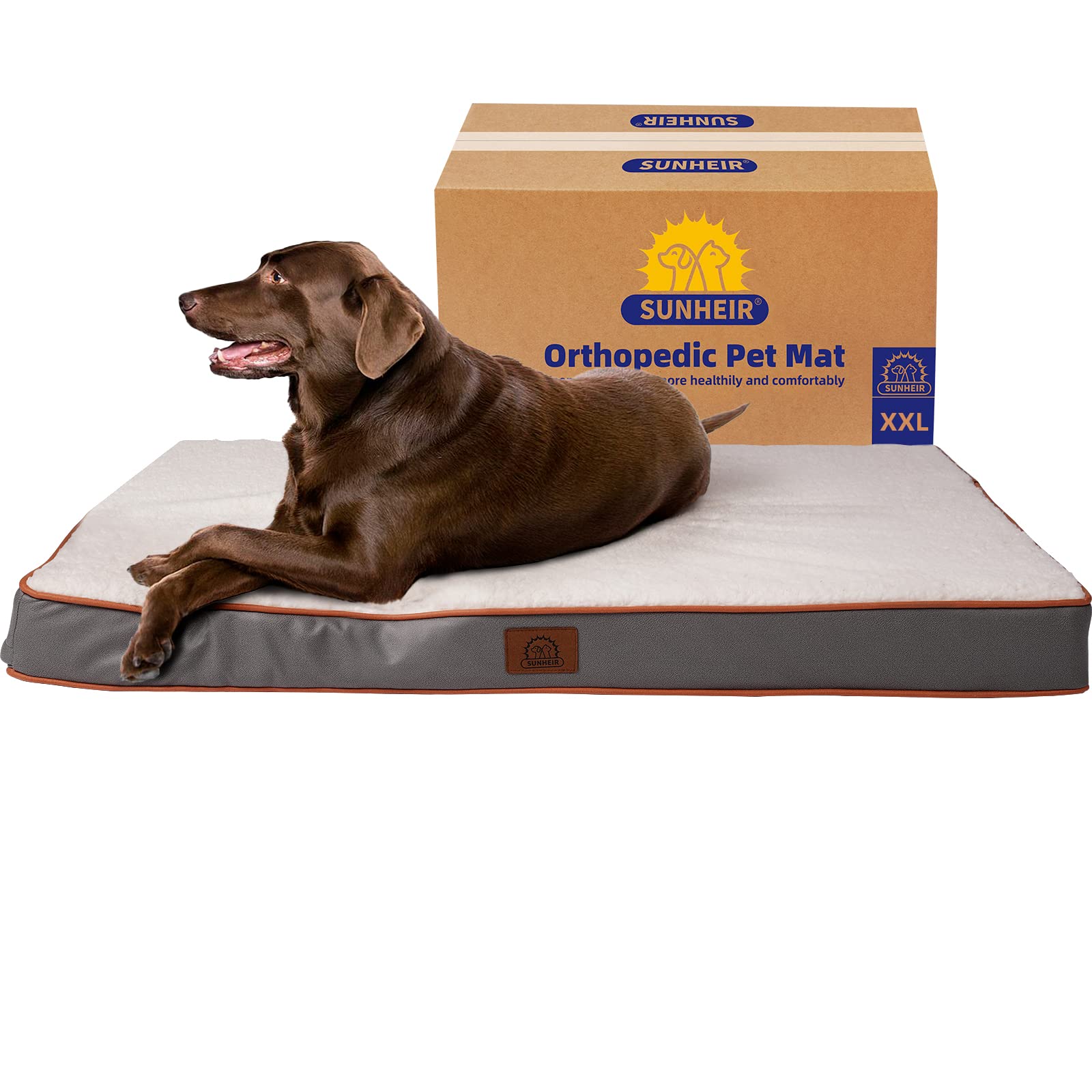 Sunheir Xxl Dog Bed Extra Large Waterproof Dog Bed,Big Orthopedic Dog Beds With Removable Washable Cover For Large Dogs, Pet Bed Mat Egg-Crate Foam, Xxl(44'X32'X3'), Light Grey