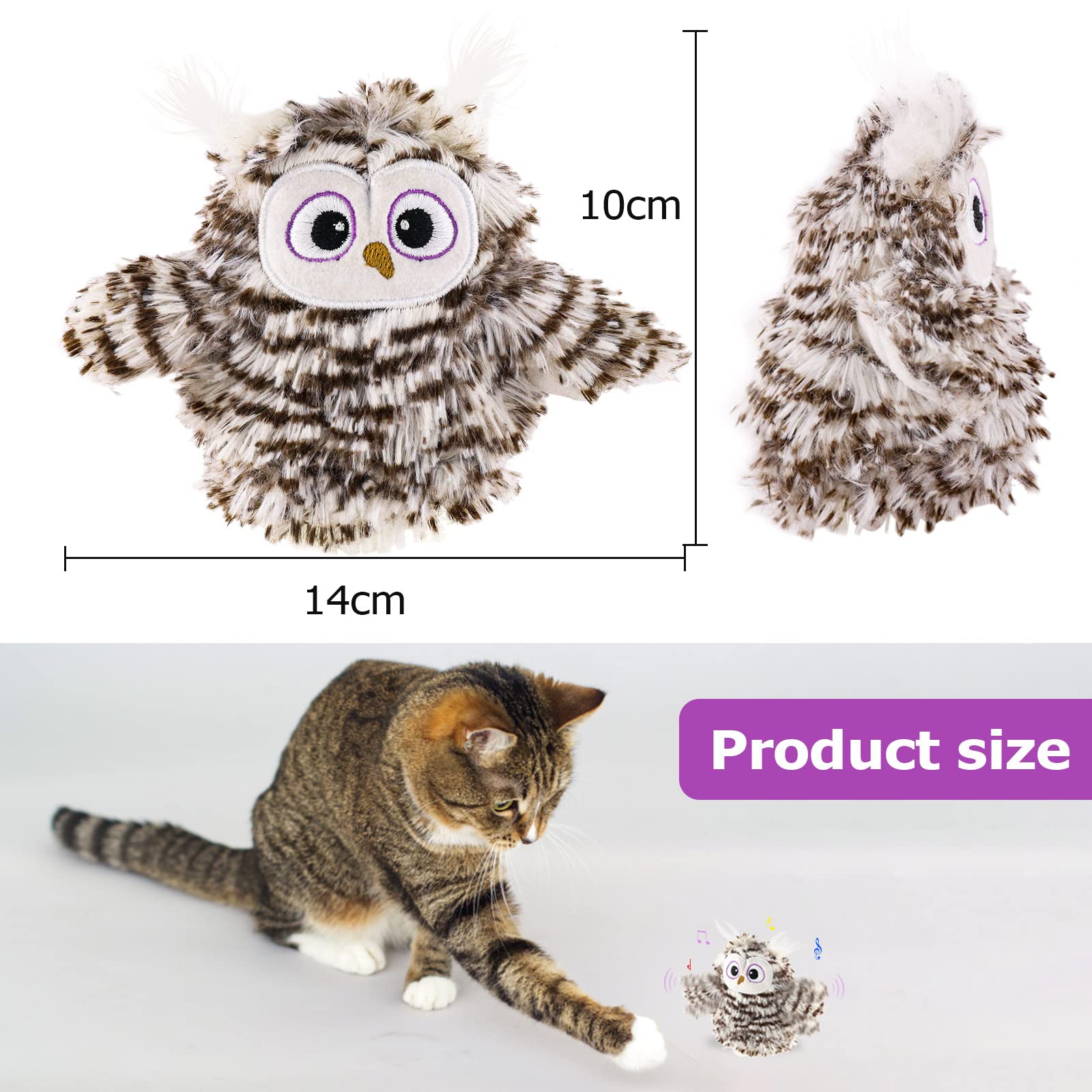 Interactive Flapping Wings Owl Cat Toys,Bird Sound Catnip Toys For Cats,Rechargeable 3 Vibration Modes Indoor Cat Toy,For Preven