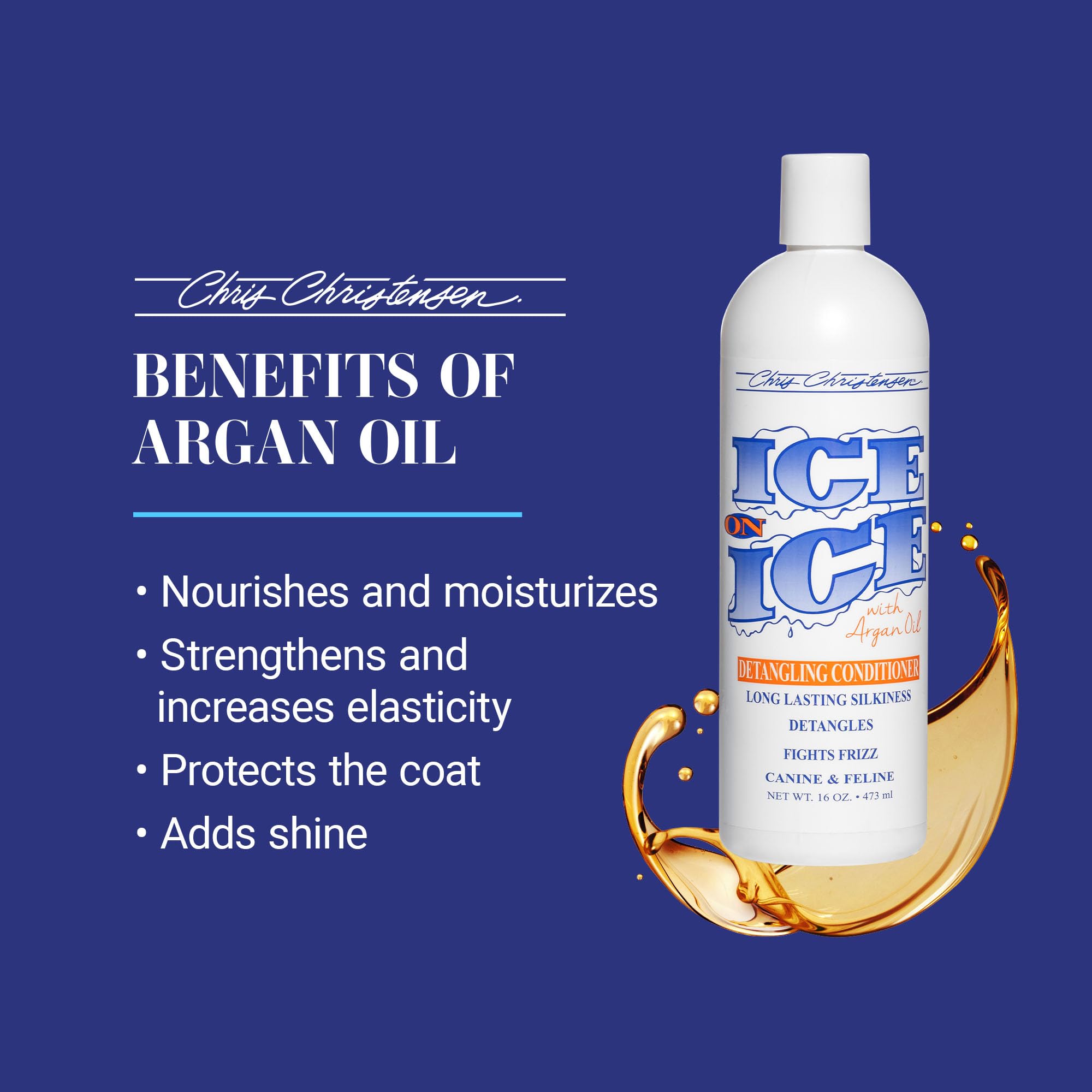 Chris Christensen Ice On Ice Detangling Dog Conditioner, Groom Like A Professional, Dematts, Moisturizes, Creates Long Lasting Silkiness, All Coat Types, Made In Usa, 16Oz
