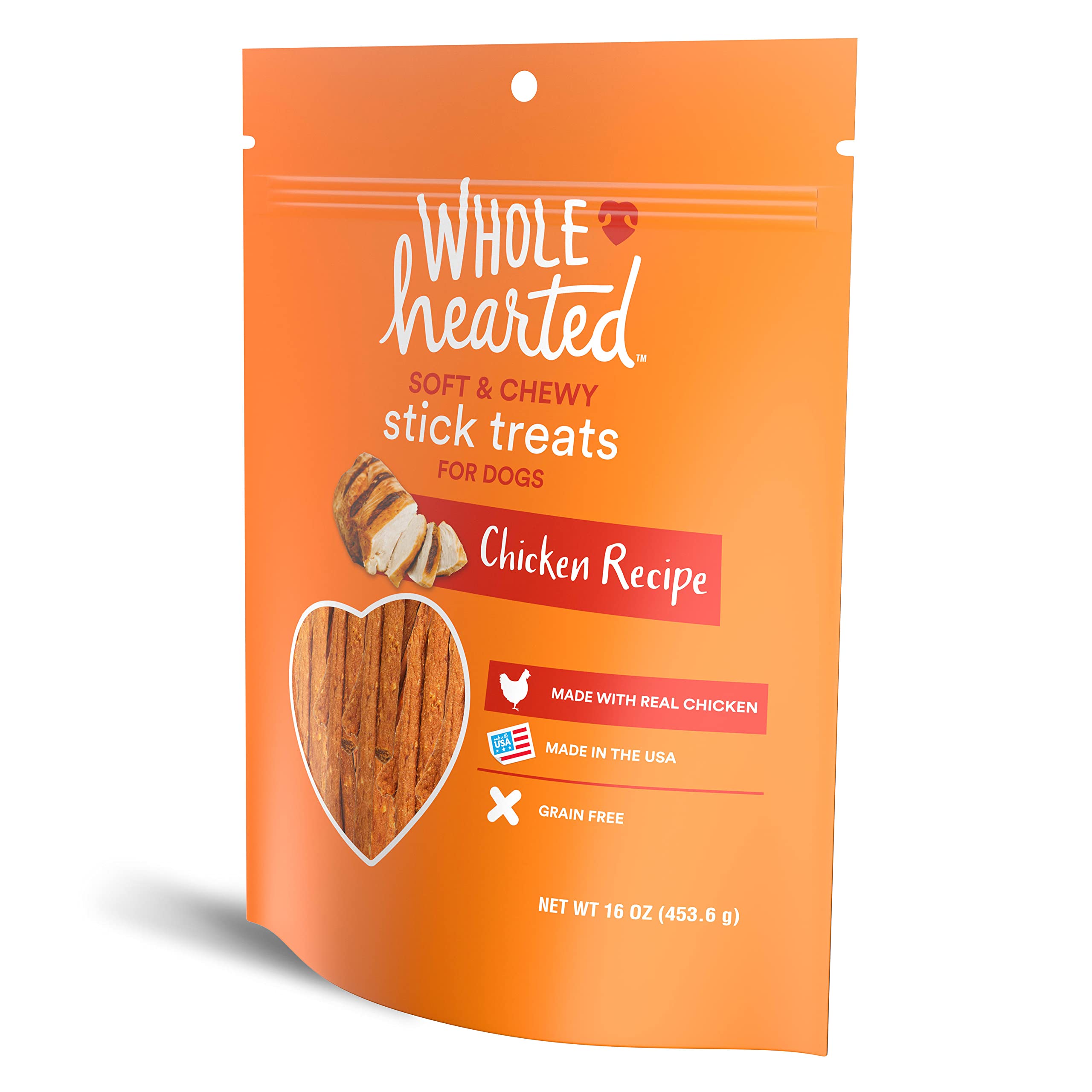 WholeHearted Grain Free Soft and Chewy Chicken Recipe Dog Stick Treats 16 oz