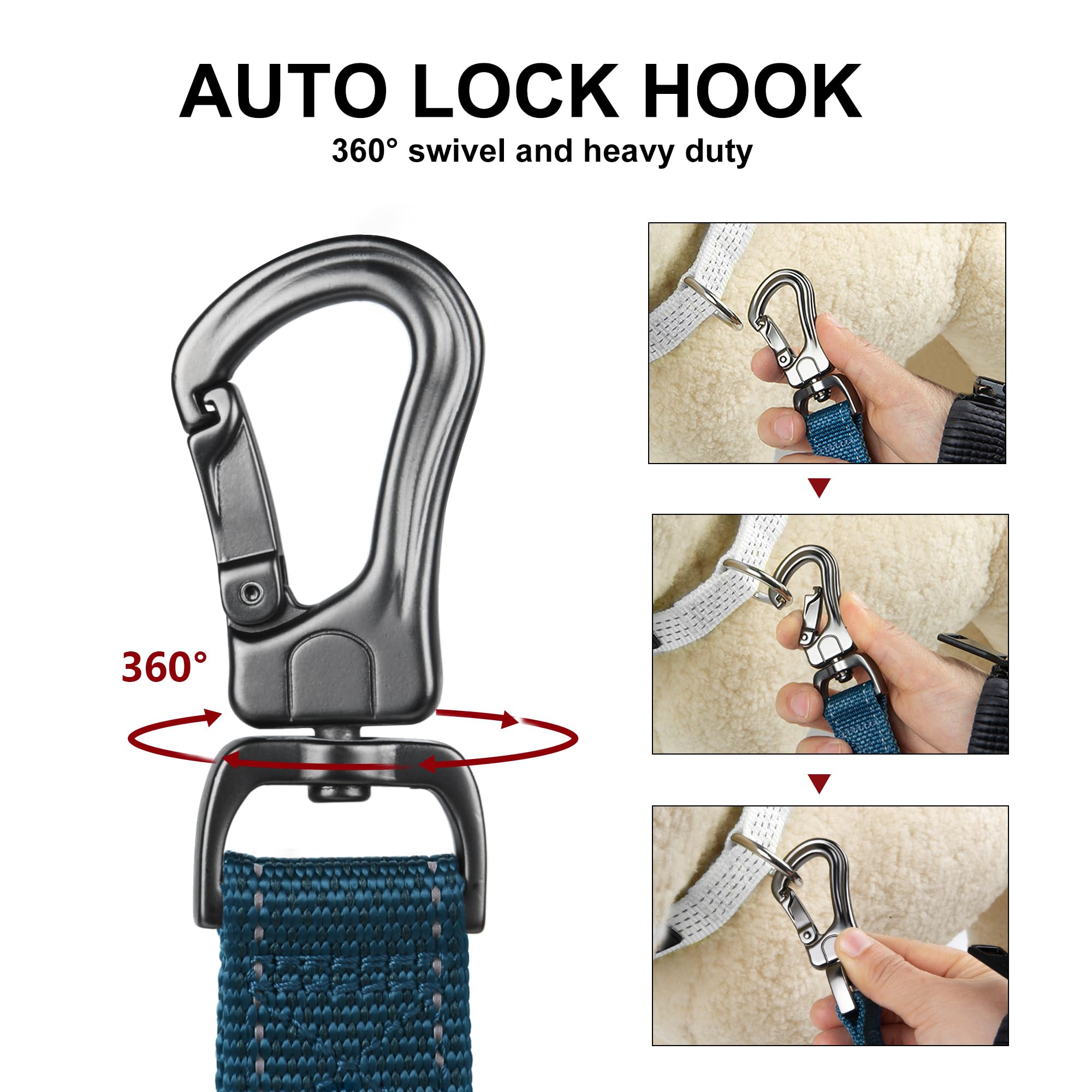 Petifine 4Ft Heavy Duty Dog Leash With Soft Padded Double Handle, Durable Strong Clasp Dog Leashes, Reflective Nylon Walking Lea