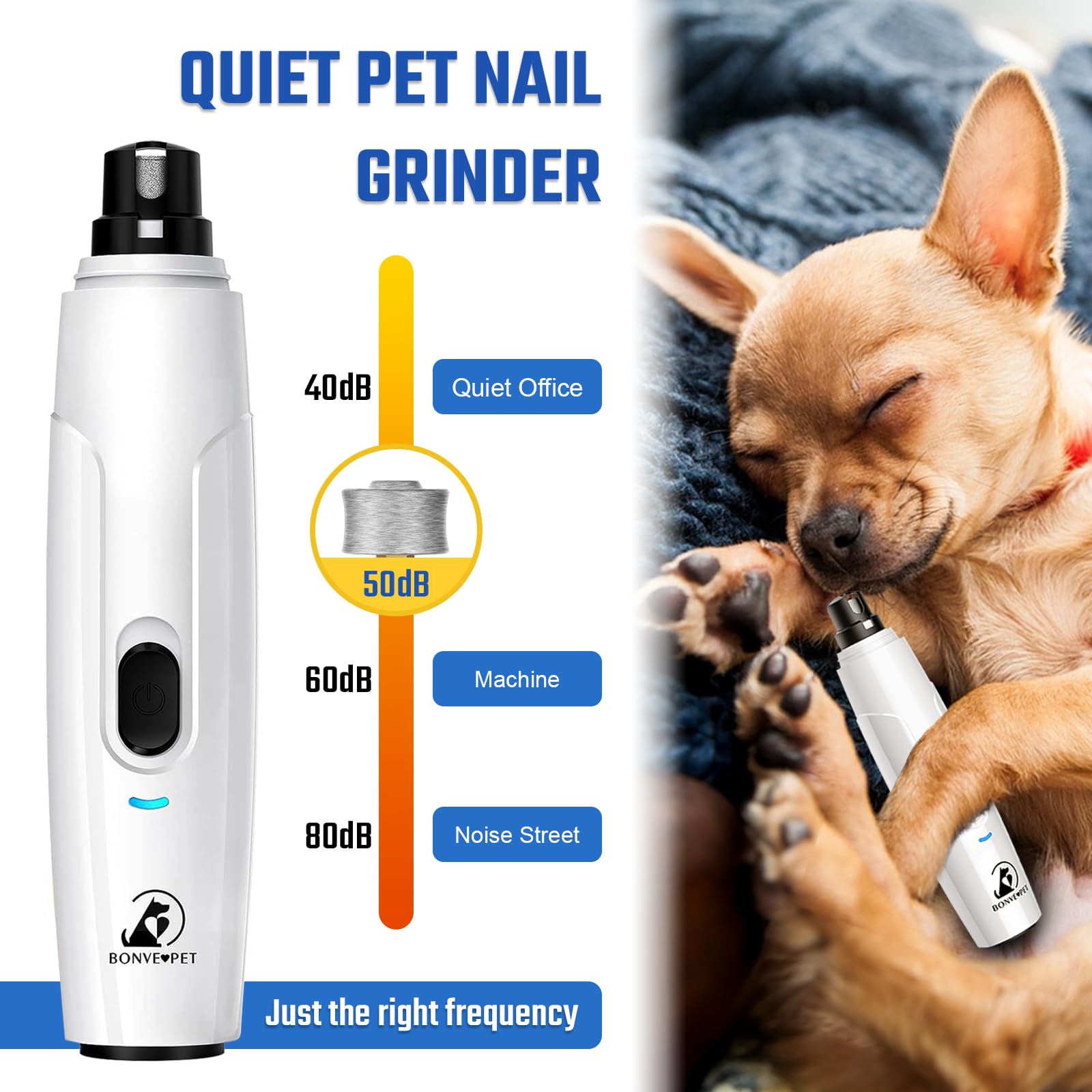 Bonve Pet Dog Nail Grinder, Upgraded Cat Dog Nail Trimmers Super Quiet Dog Nail Clipper With 2 Grinding Wheels, Usb Rechargeable Pet Nail Clippers For Small Large Cats Dogs Breed Nails