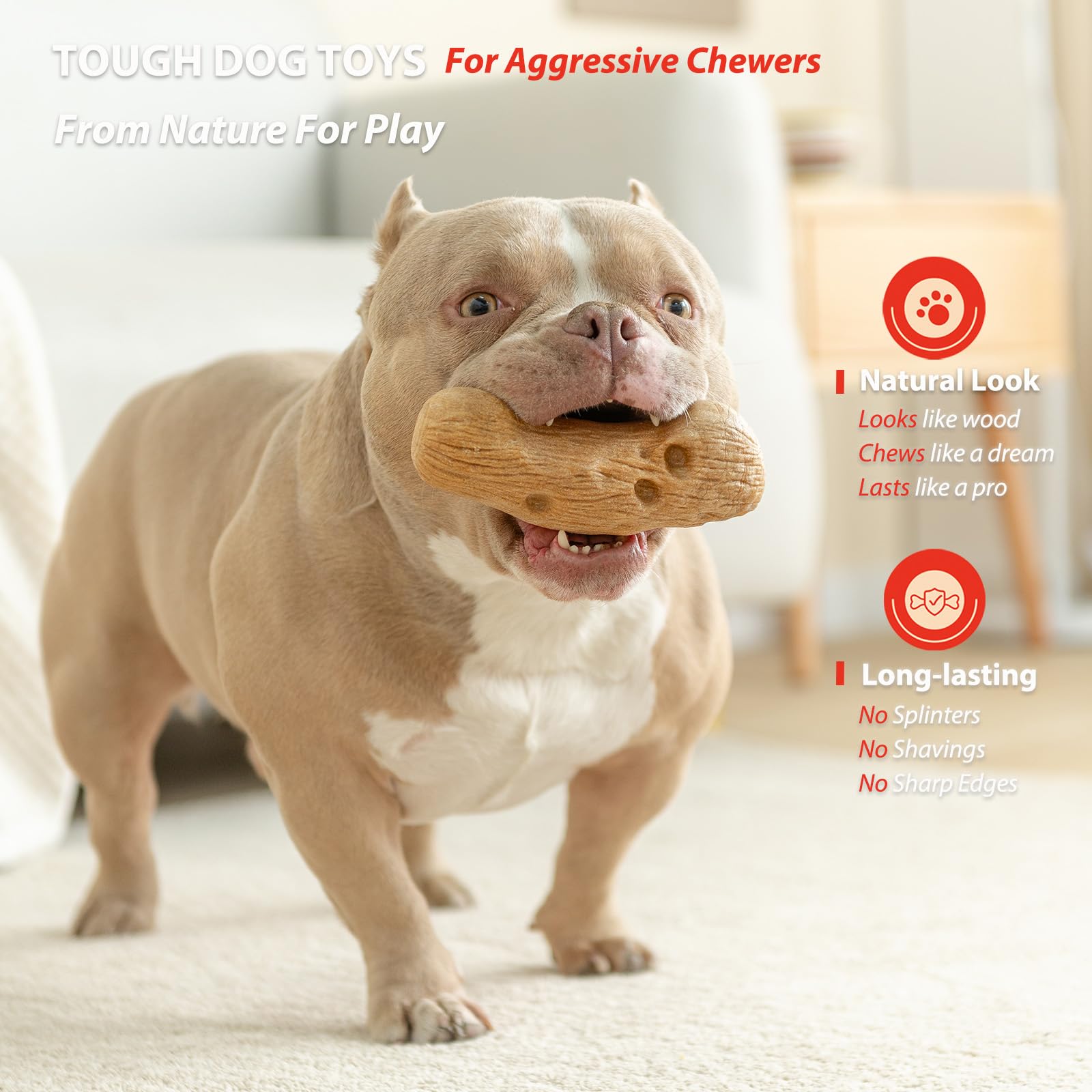 Willjoy 2-Pack Tough Dog Toys for Aggressive Chewers, Pine Wood and Nylon Dog Chew Toys, Aggressive Chew Toys for Large Dogs, Ba