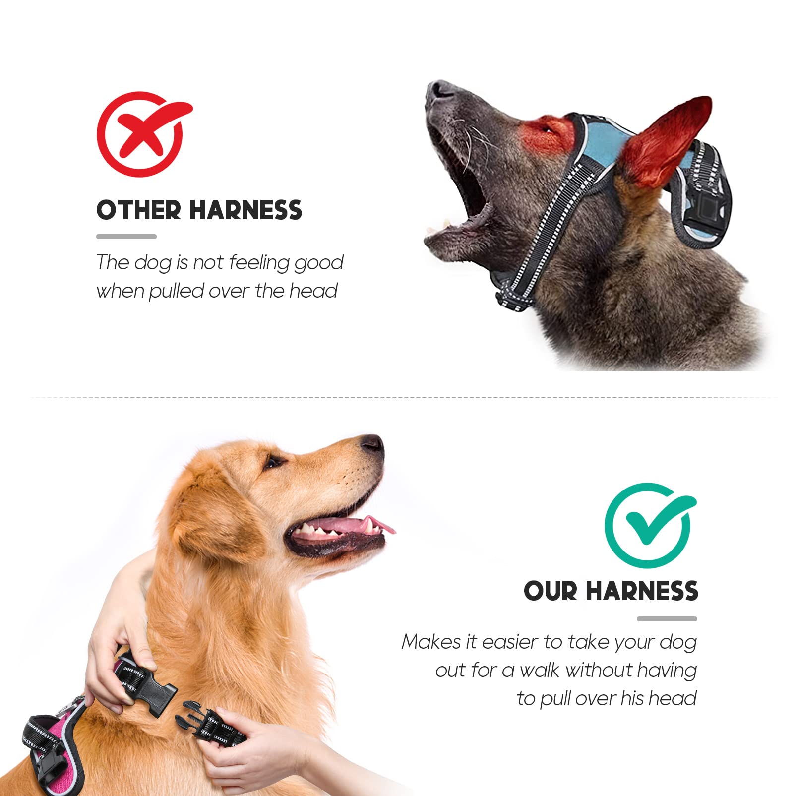 No Pull Dog Harness, No Choke Front Lead Dog Reflective Harness, Adjustable Soft Padded Pet Vest With Easy Control Handle For Small Medium Large Dogs