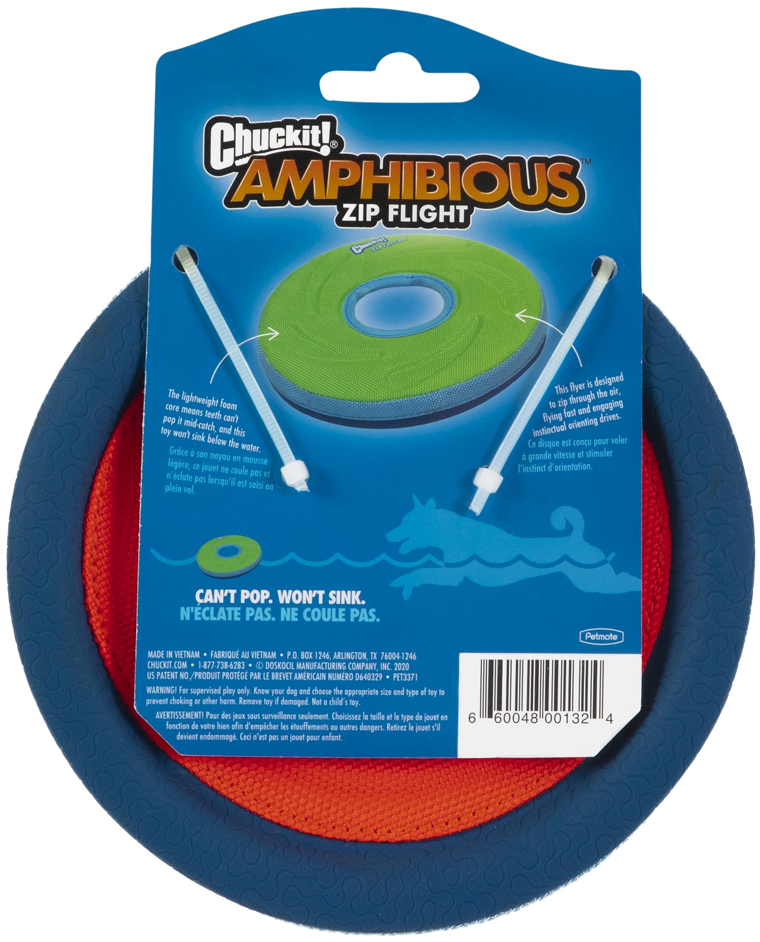 Chuckit! Zipflight Flying Disc Dog Toy, Small (6''), Orange And Blue