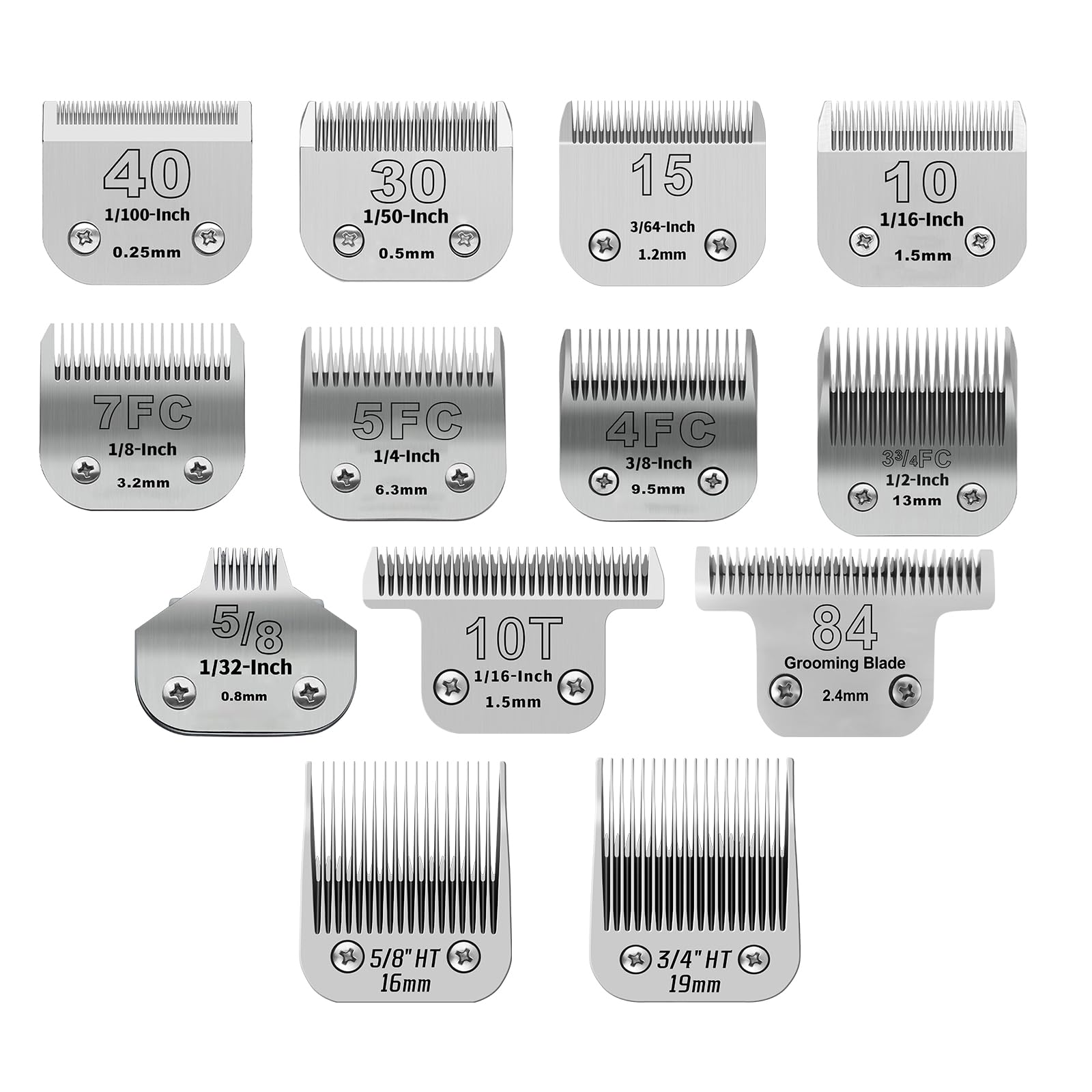 Size 40+10+30+15+7Fc+5Fc+4Fc+3Fc+5/8Ht+3/4Ht+T84+T10+5/8N Toe Blade Kit,Pet Dog Grooming Clipper Stainless Steel Blade,Compatibl