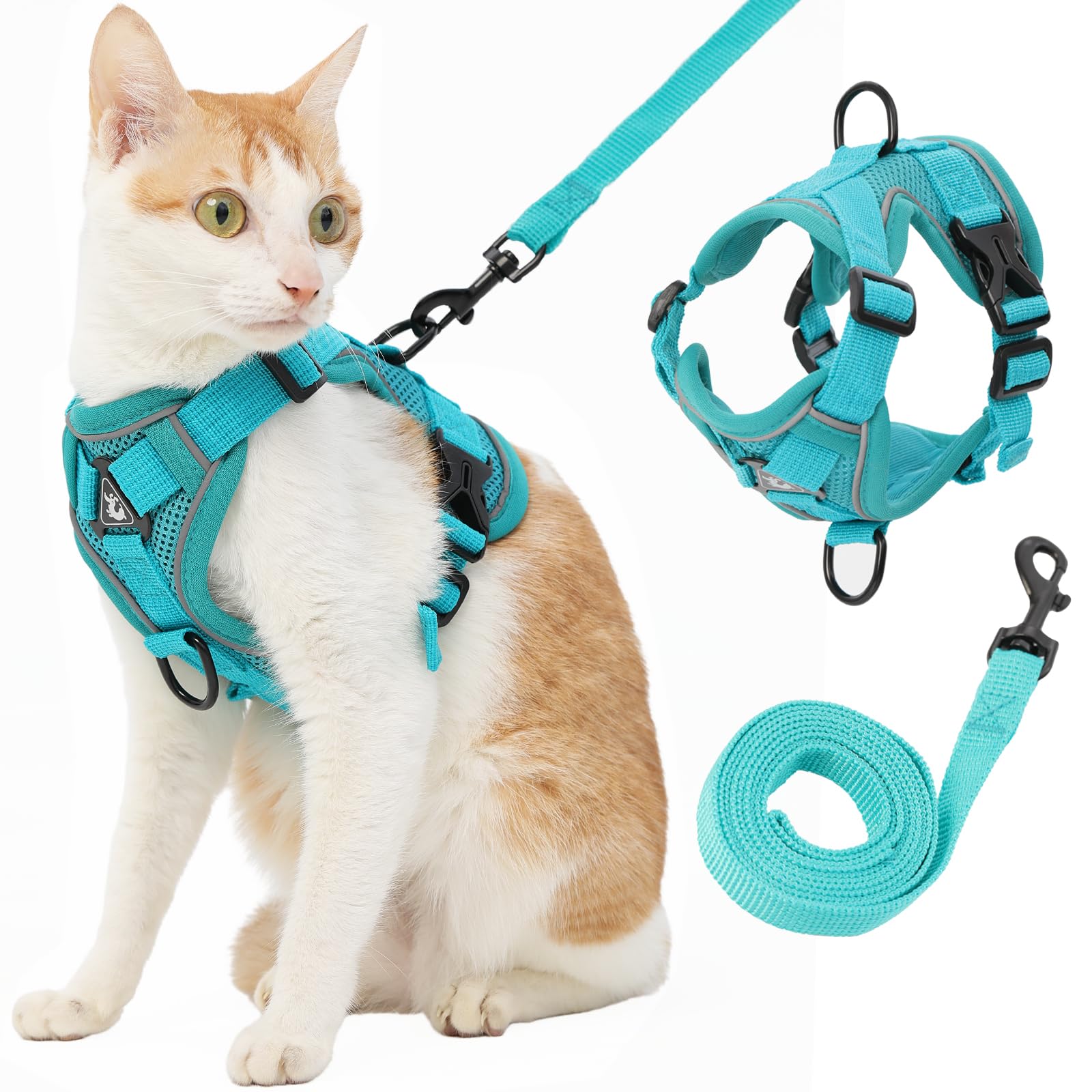 Kodervo Cat Harness and Leash, Reflective Cat Harness Escape Proof for Walking, Adjustable Kitten Harness and Leash Set, 4 Buckl