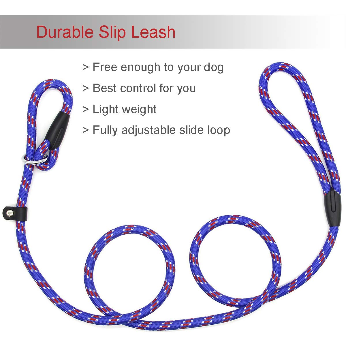 Dog Rope Leash, 5 Ft Pet Slip Lead, Dog Training Leash, Standard Adjustable Pet Nylon Leash For Small Medium Dogs 10-80 Lb Walking(Blue)