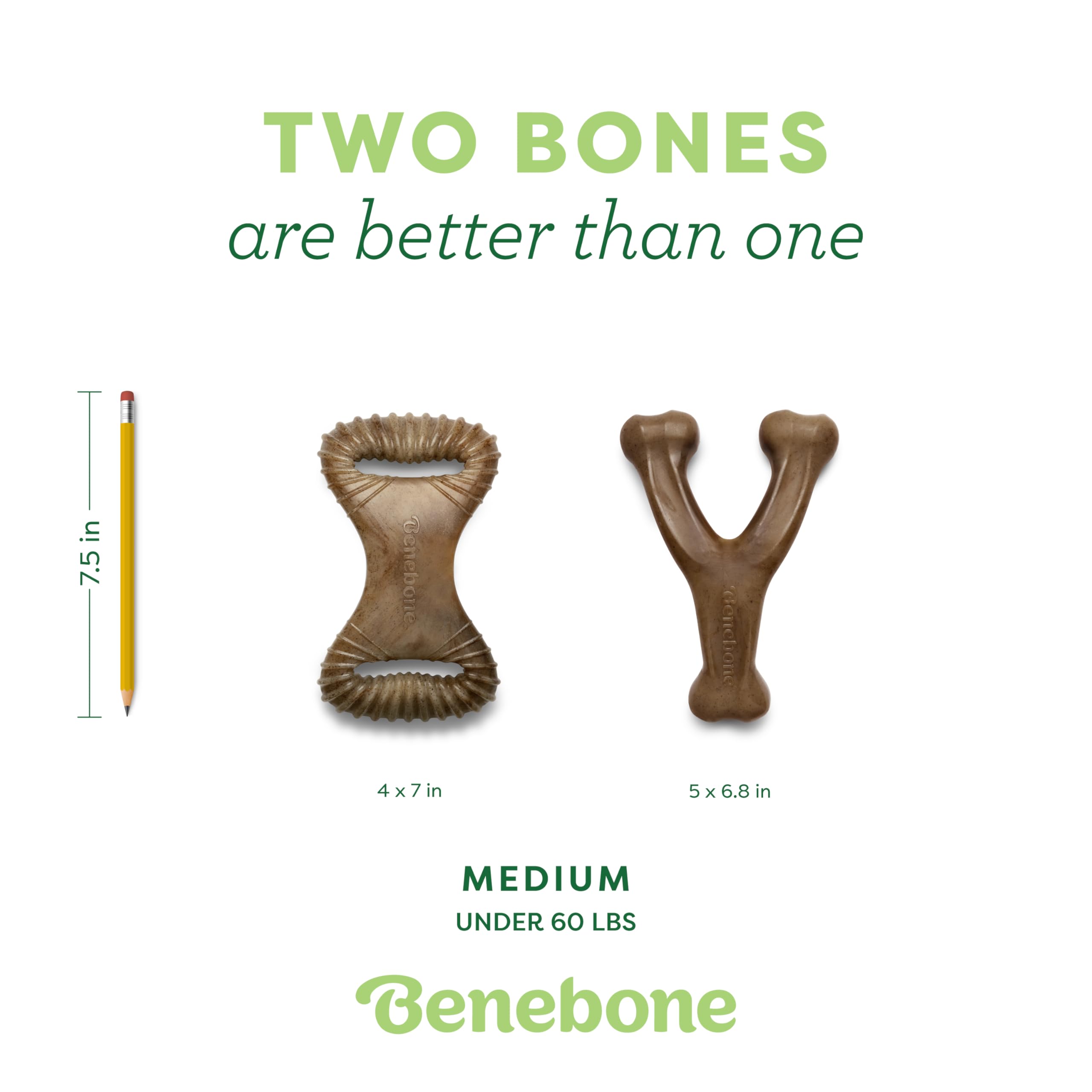 Benebone 2-Pack Wishbone/Dental Durable Dog Chew Toys, Dog Toys For Aggressive Chewers, Real Bacon, Made In Usa, Medium