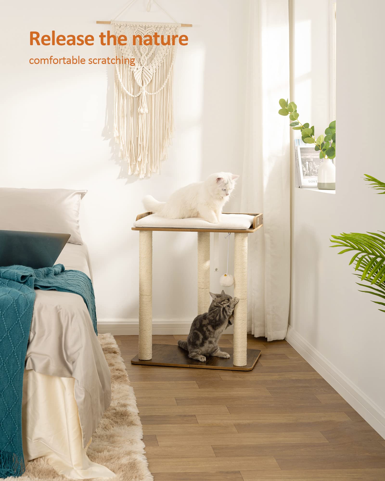 FourFurPets 26.7in Large Cat Tree Tower Condo, Cat Scratch Posts for Indoor Cats, Big Plate, Three 23.6in Full Sisal Scratching