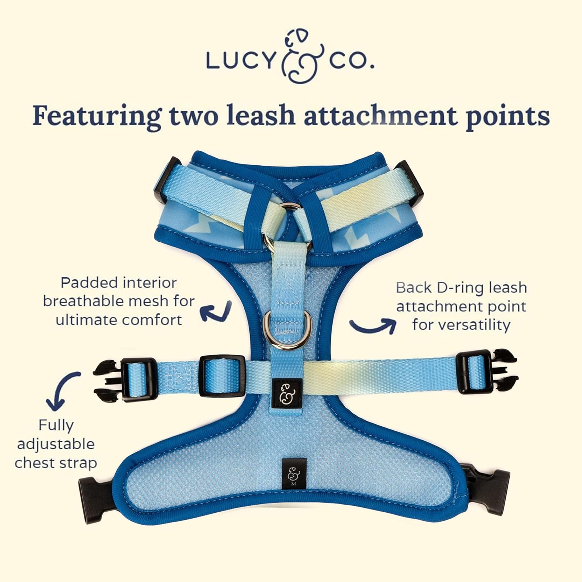 Lucy & Co. The Bolt of Lightning No-Pull Dog Harness - Size X-Small, Blue Green - Vest to Stop Pulling & Walk Easy - Comfortable
